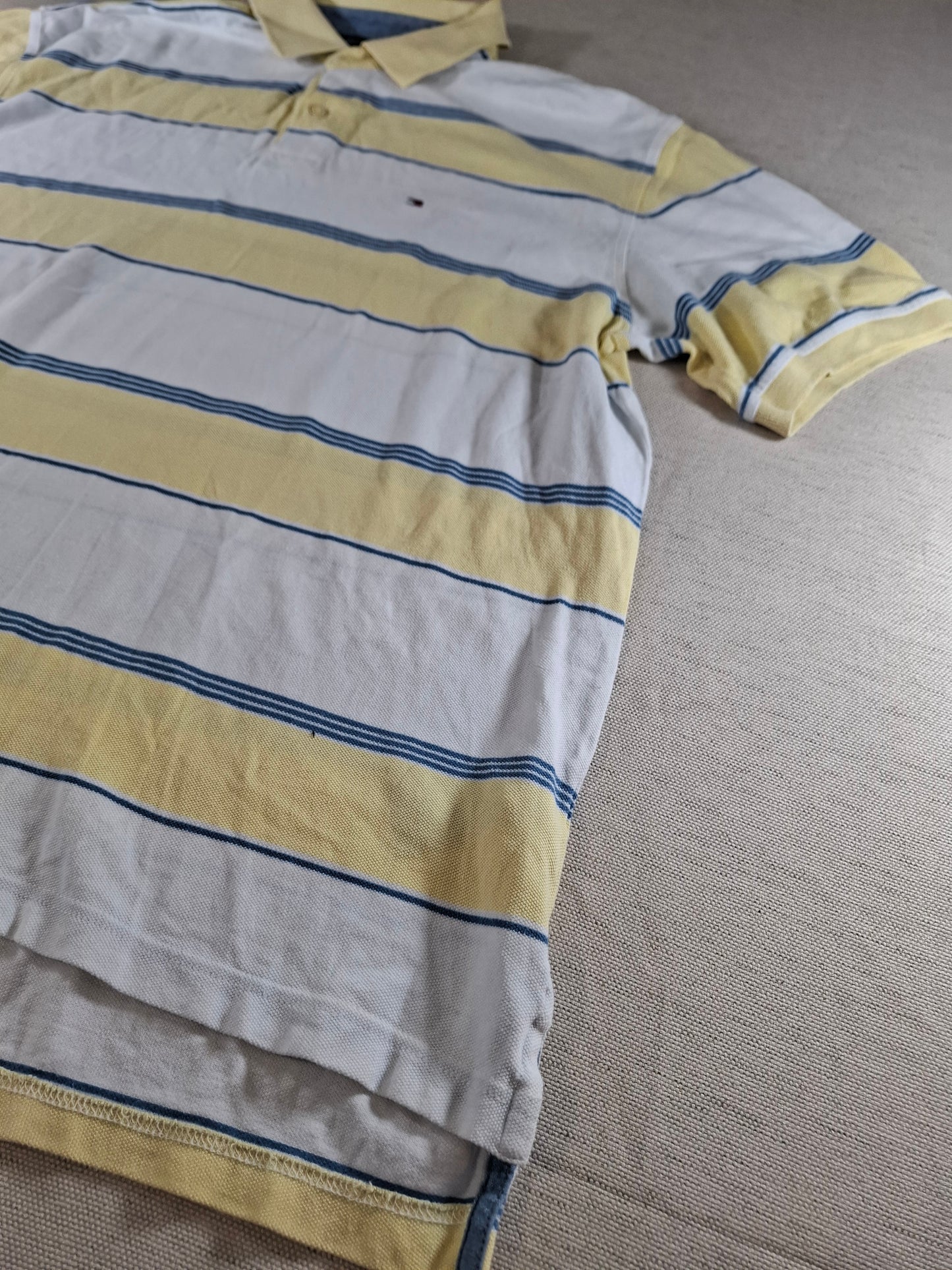001348 Tommy Hilfiger Polo shirt size XL Yellow/ White/ Blue stripes