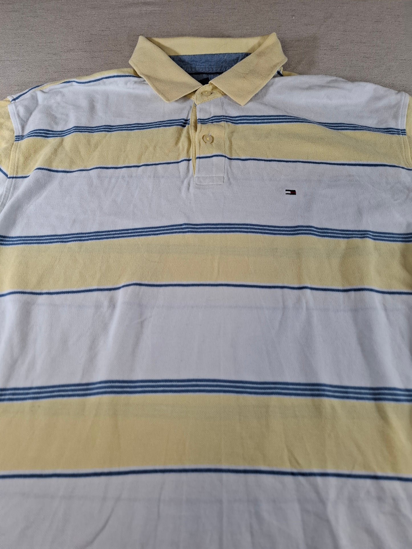 001348 Tommy Hilfiger Polo shirt size XL Yellow/ White/ Blue stripes