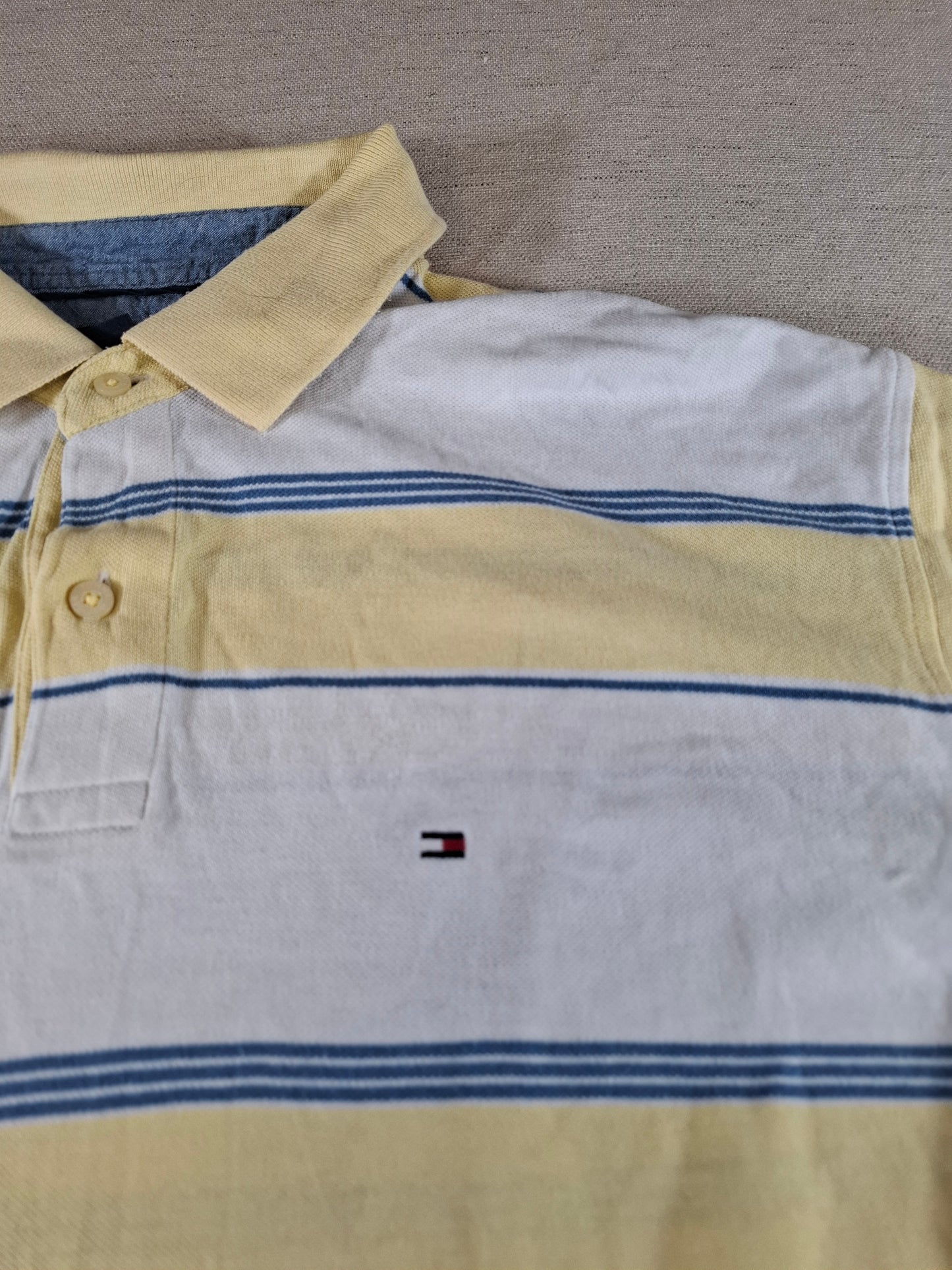 001348 Tommy Hilfiger Polo shirt size XL Yellow/ White/ Blue stripes