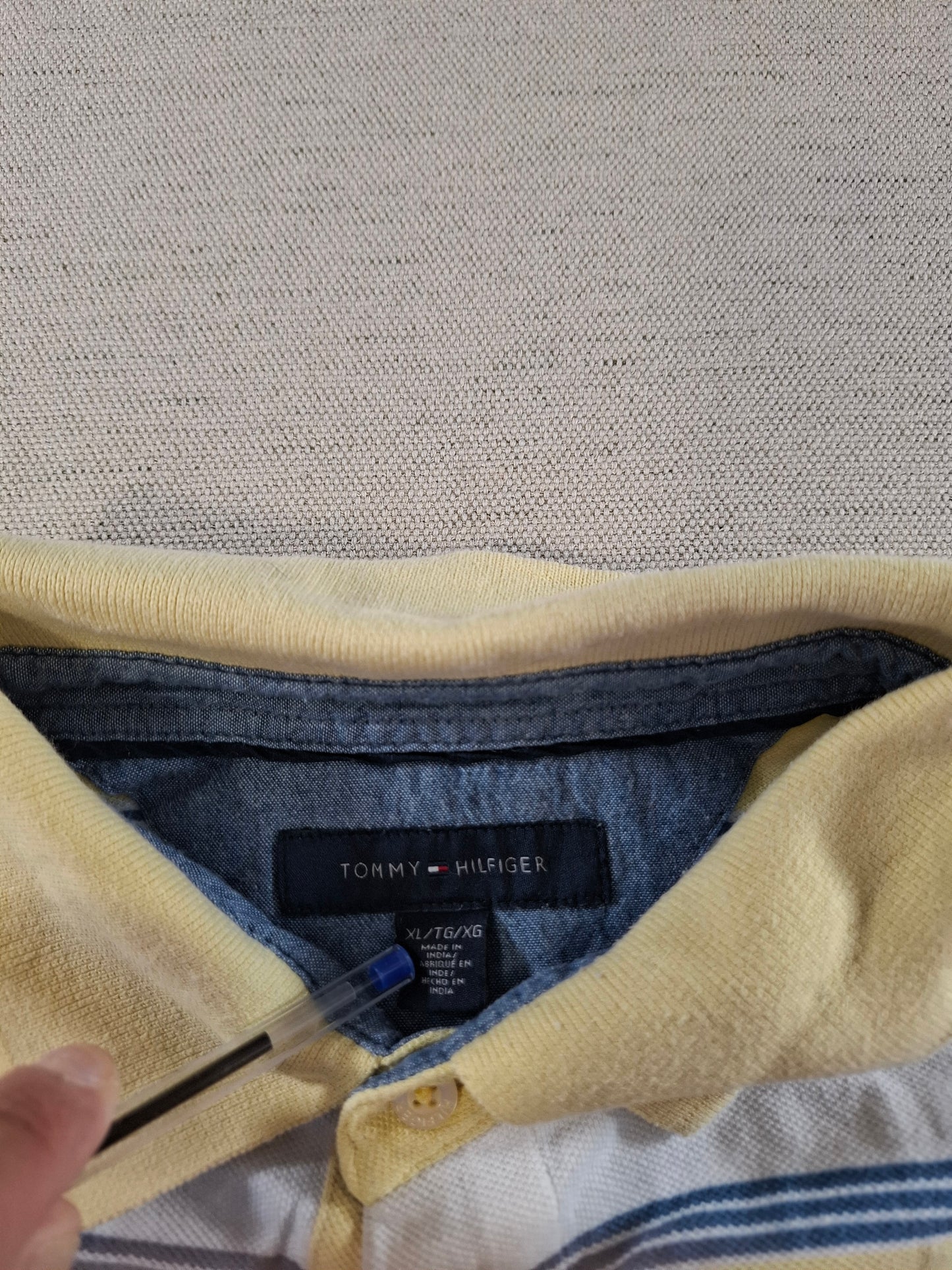 001348 Tommy Hilfiger Polo shirt size XL Yellow/ White/ Blue stripes