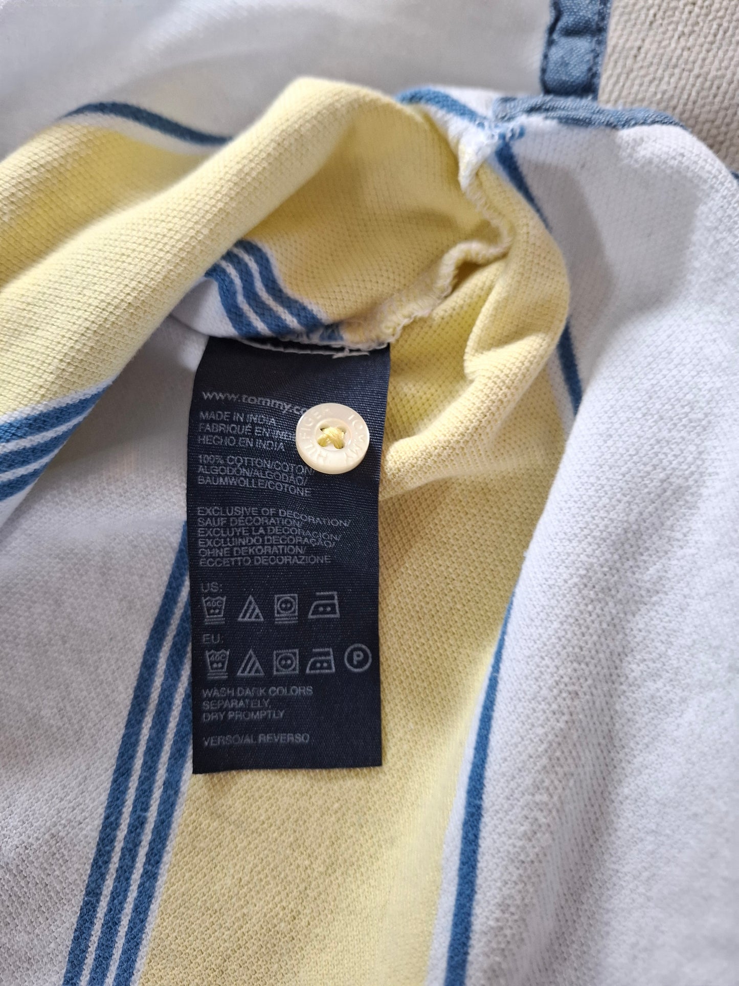 001348 Tommy Hilfiger Polo shirt size XL Yellow/ White/ Blue stripes