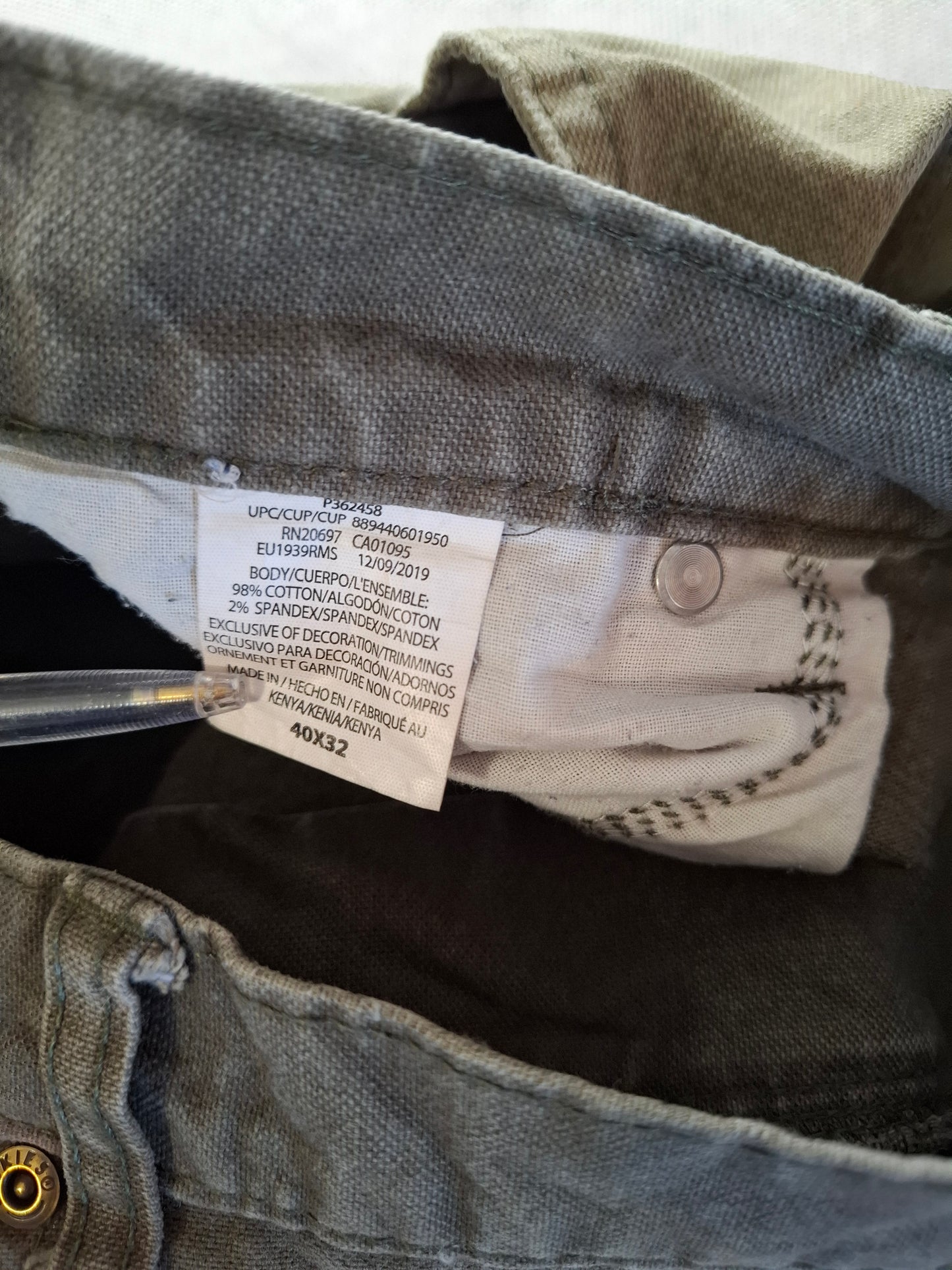 001391 Dickies Jeans – Green, Size 40/32