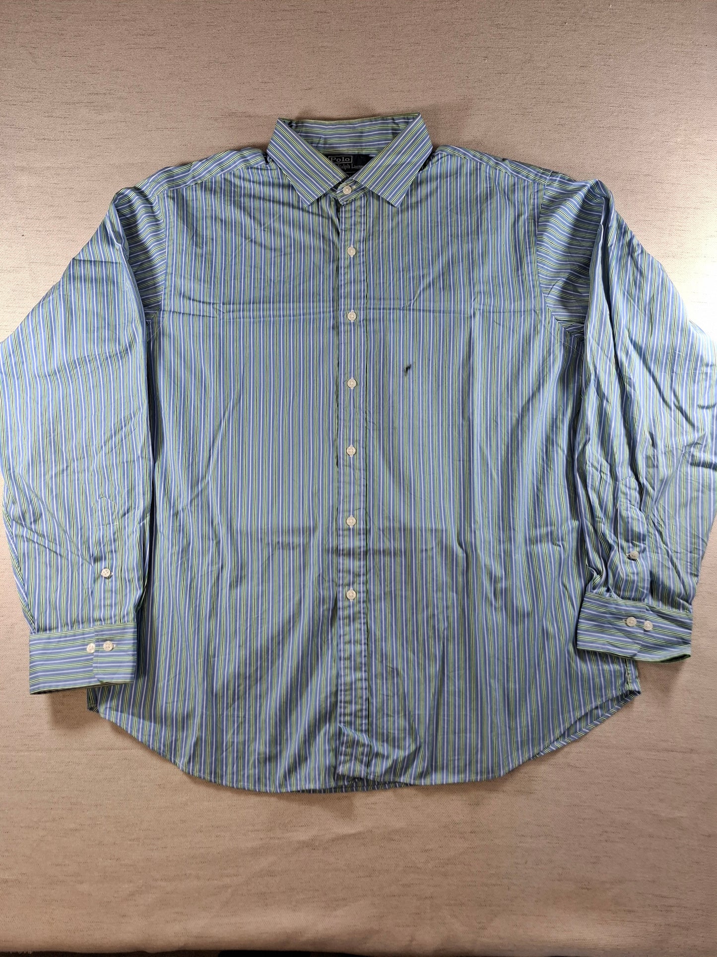 001359 Polo Ralph Lauren Button down shirt – Blue/ White/ Green striped, Size 18 36/37