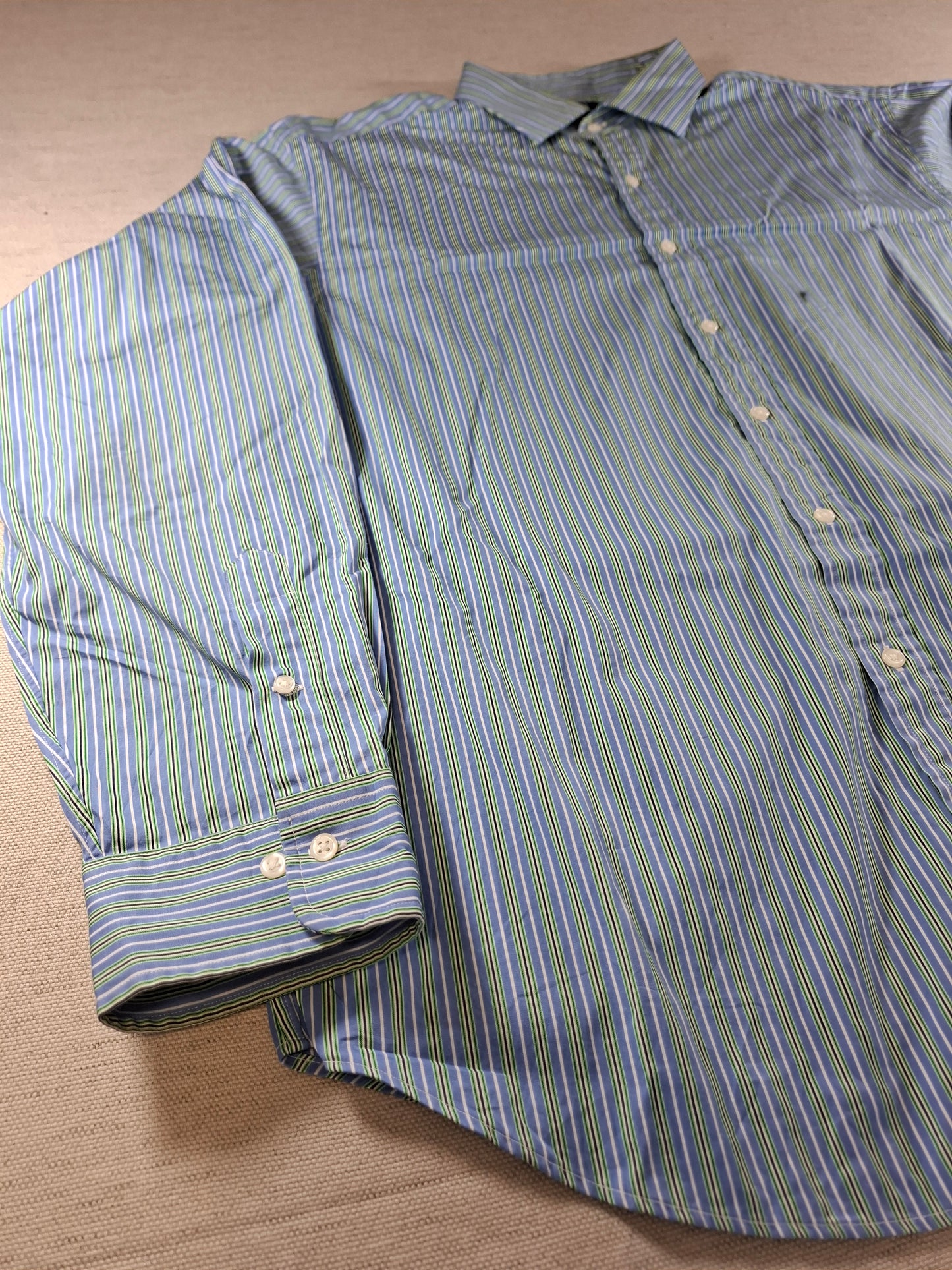 001359 Polo Ralph Lauren Button down shirt – Blue/ White/ Green striped, Size 18 36/37