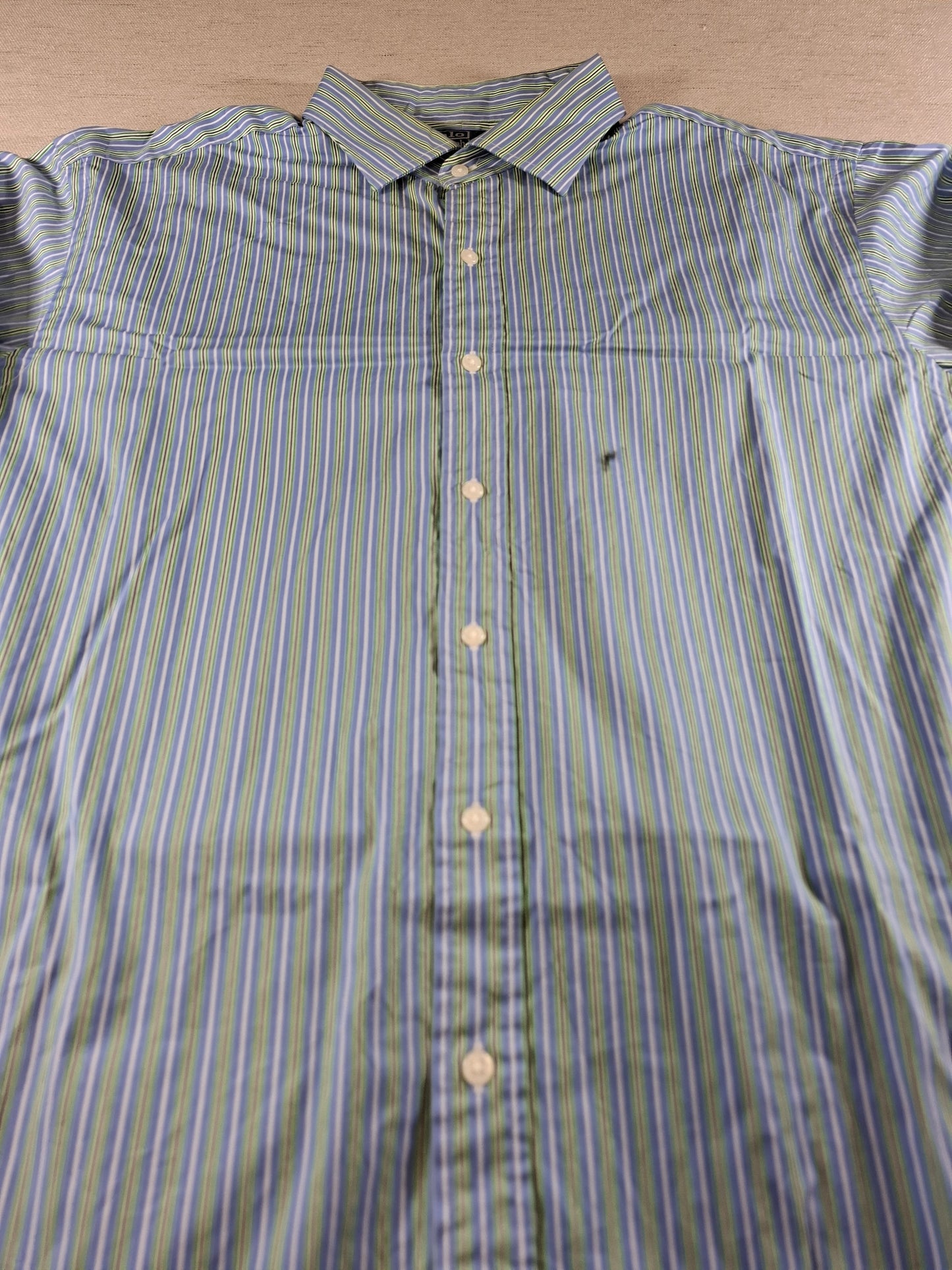 001359 Polo Ralph Lauren Button down shirt – Blue/ White/ Green striped, Size 18 36/37