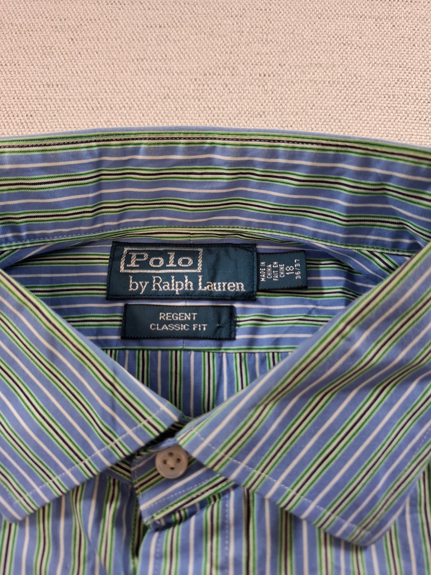 001359 Polo Ralph Lauren Button down shirt – Blue/ White/ Green striped, Size 18 36/37