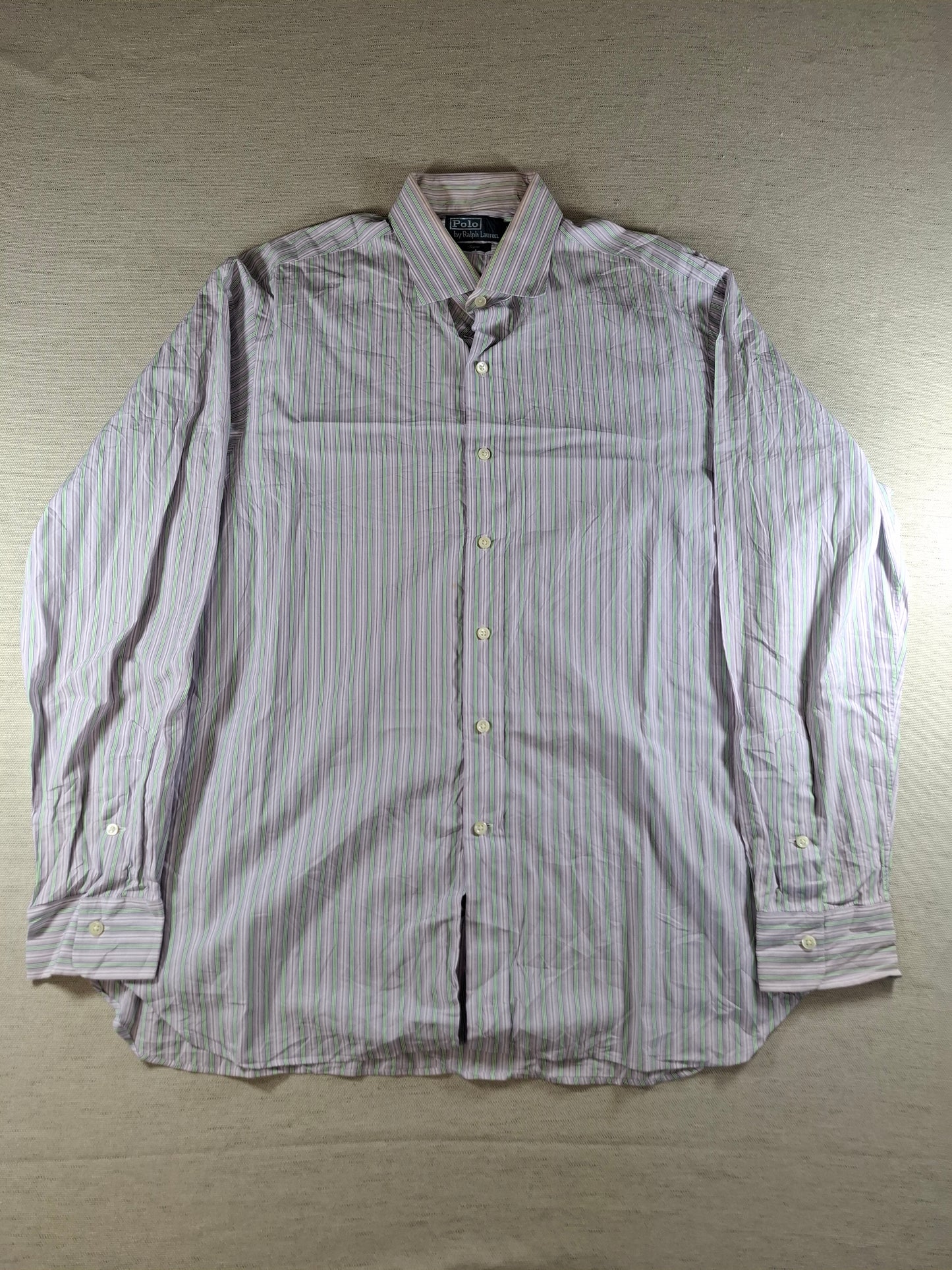 001362 Polo Ralph Lauren Button down shirt – Pink/ Green striped, Size 17/43