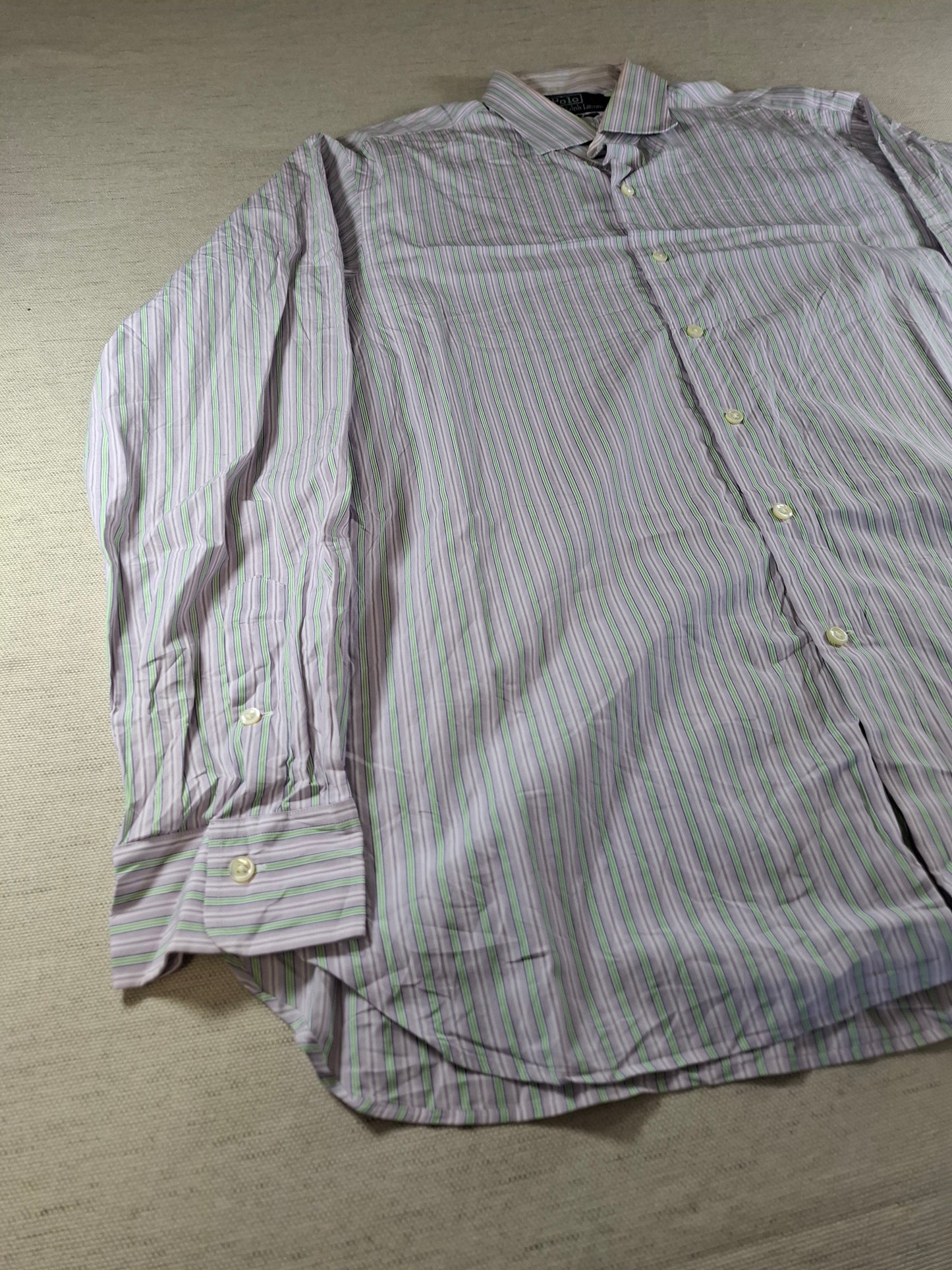 001362 Polo Ralph Lauren Button down shirt – Pink/ Green striped, Size 17/43