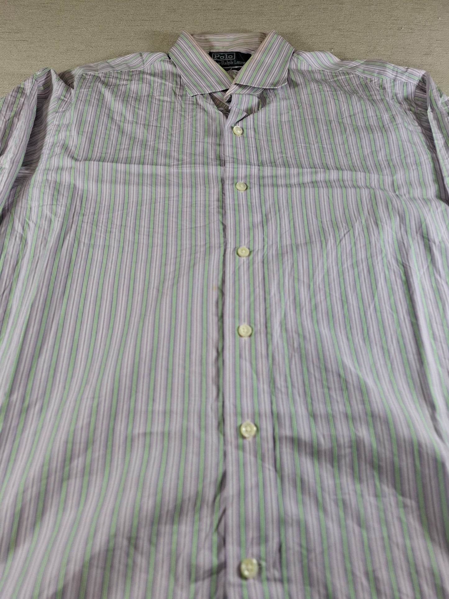001362 Polo Ralph Lauren Button down shirt – Pink/ Green striped, Size 17/43