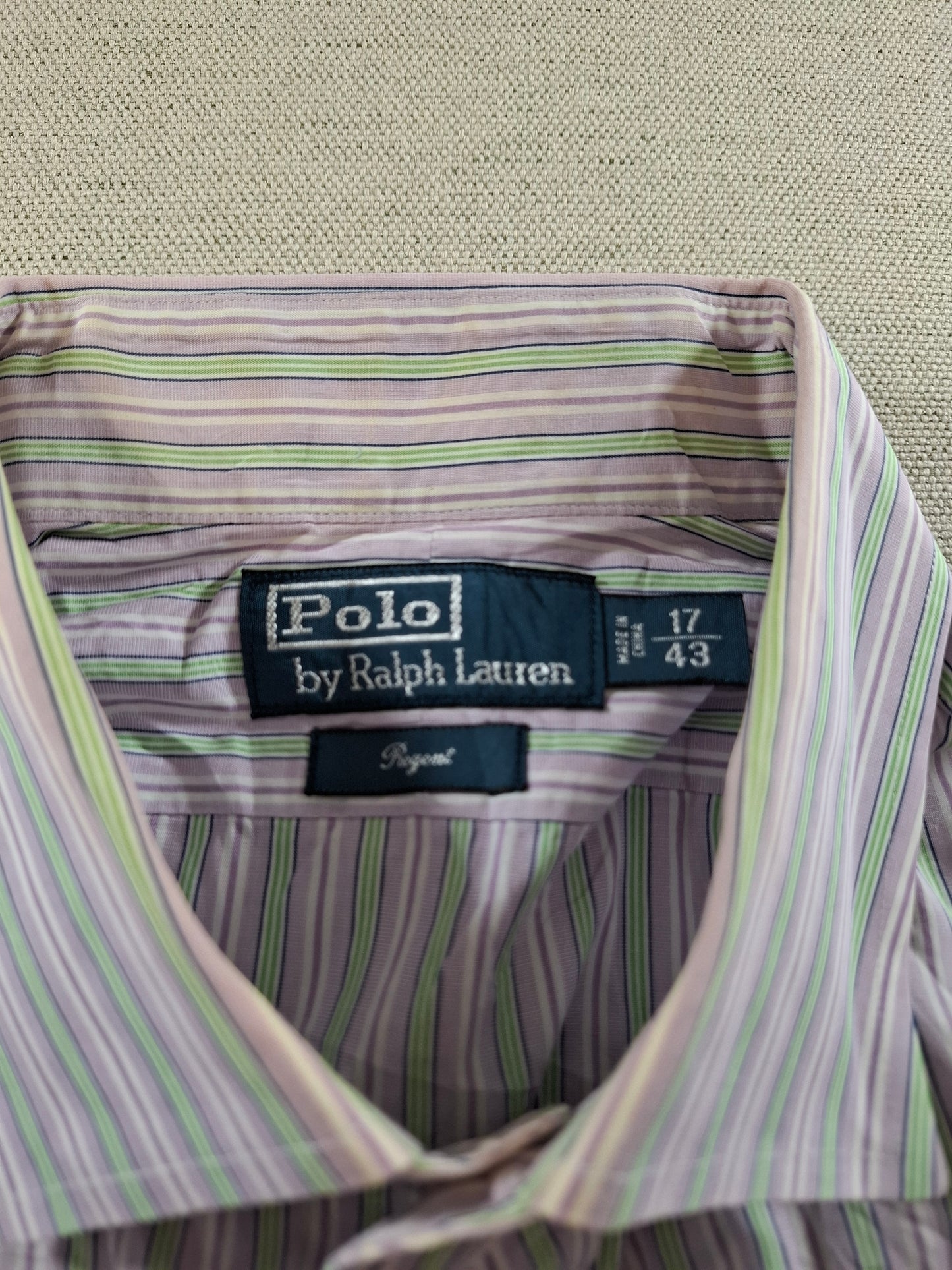 001362 Polo Ralph Lauren Button down shirt – Pink/ Green striped, Size 17/43