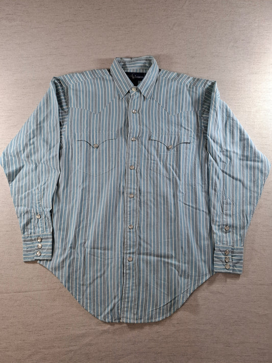 001364 Polo Ralph Lauren Button down shirt – Aqua/ black/ white striped, Size 4