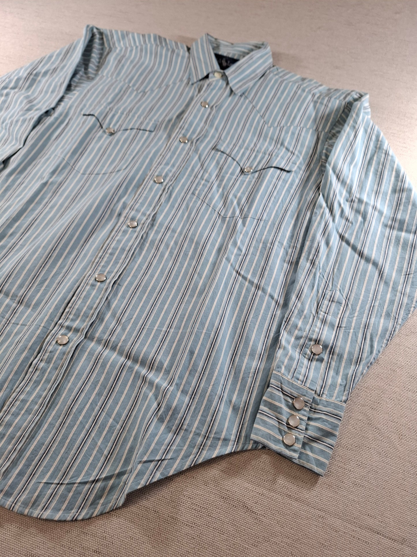 001364 Polo Ralph Lauren Button down shirt – Aqua/ black/ white striped, Size 4