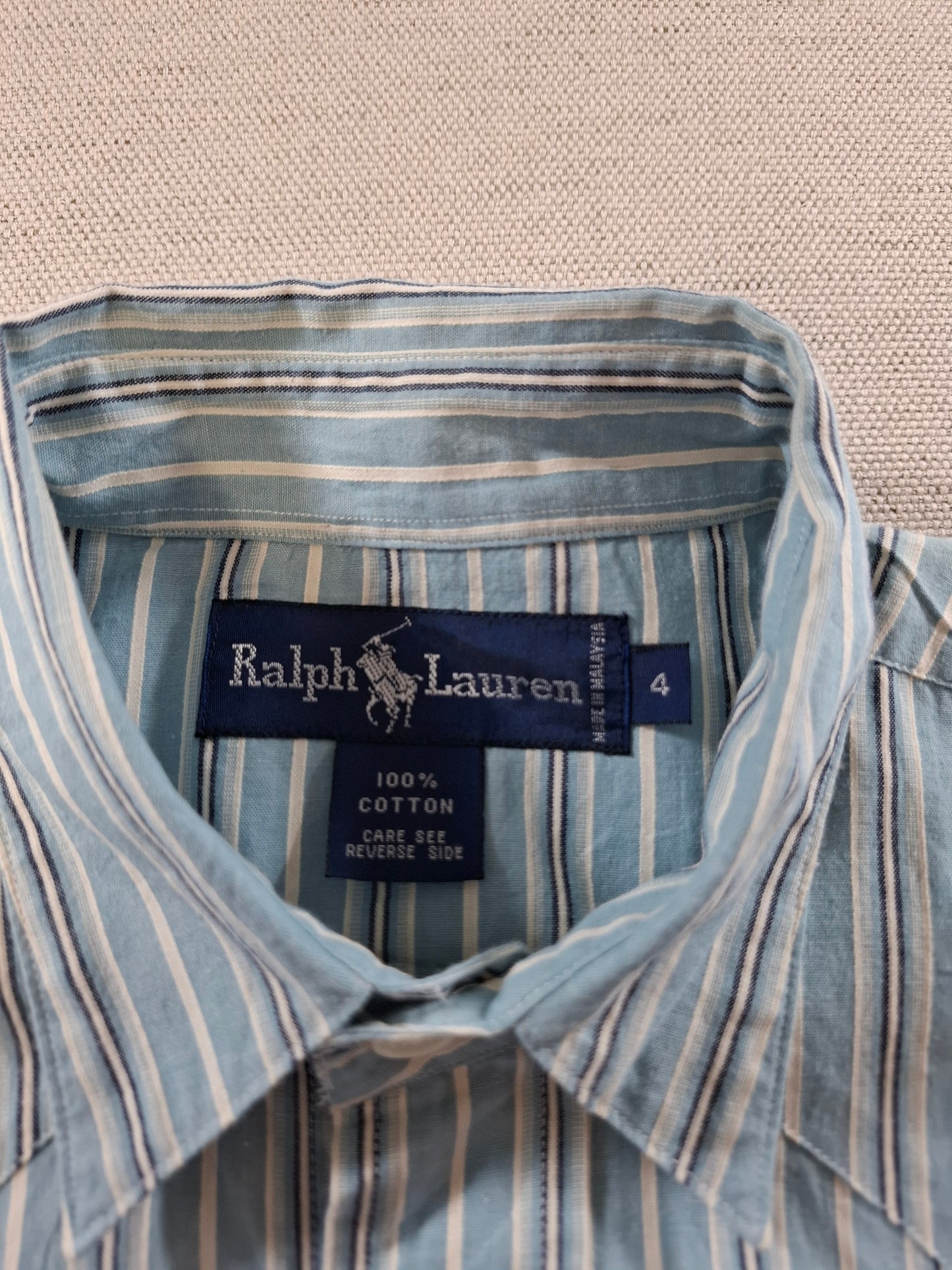 001364 Polo Ralph Lauren Button down shirt – Aqua/ black/ white striped, Size 4