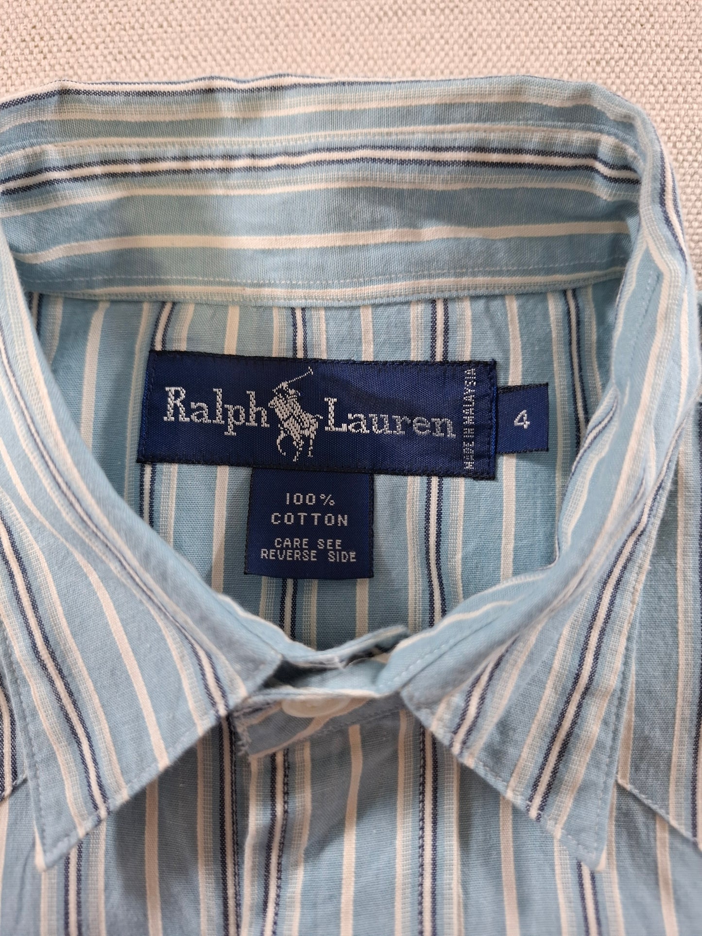 001364 Polo Ralph Lauren Button down shirt – Aqua/ black/ white striped, Size 4