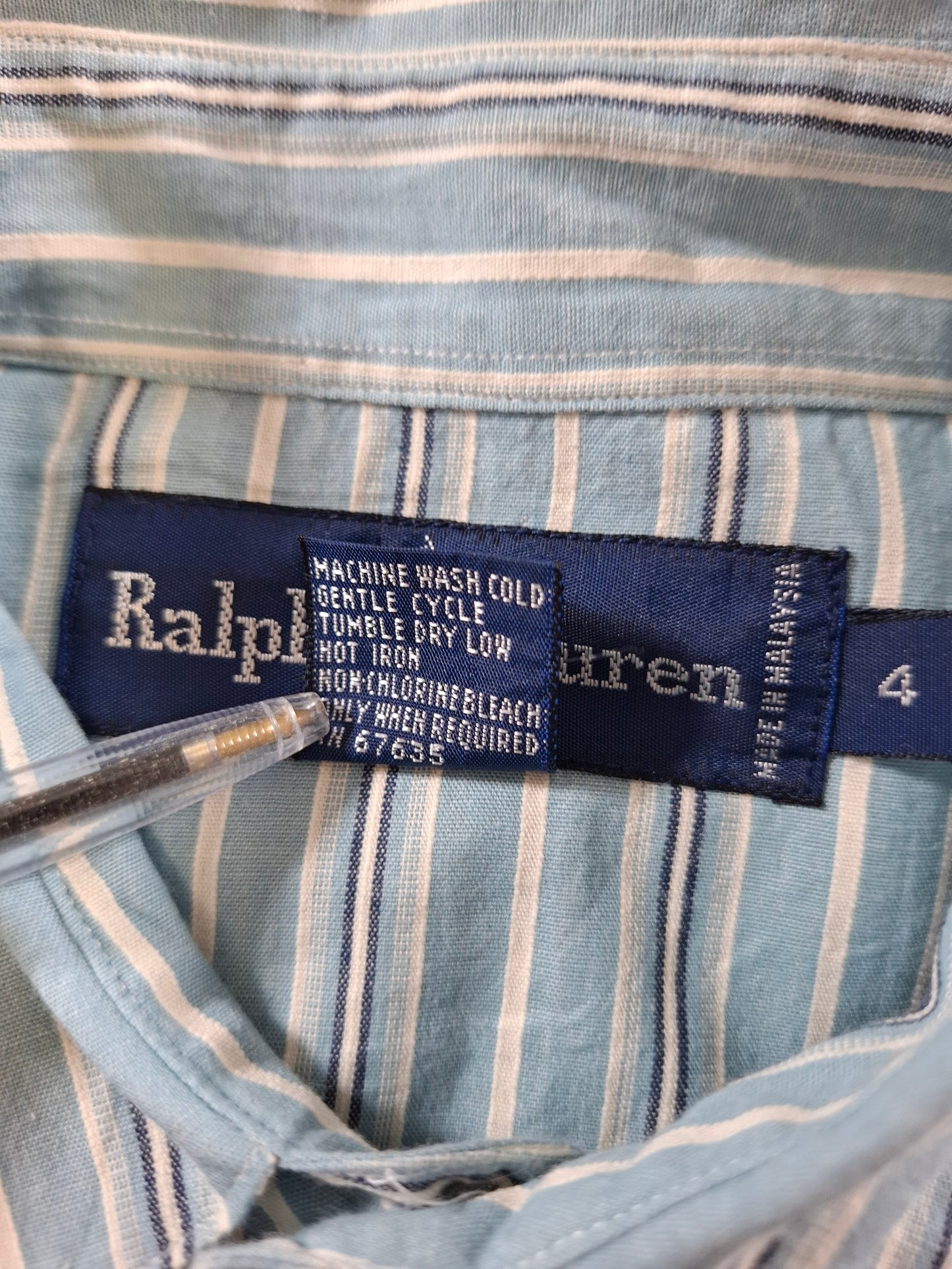 001364 Polo Ralph Lauren Button down shirt – Aqua/ black/ white striped, Size 4