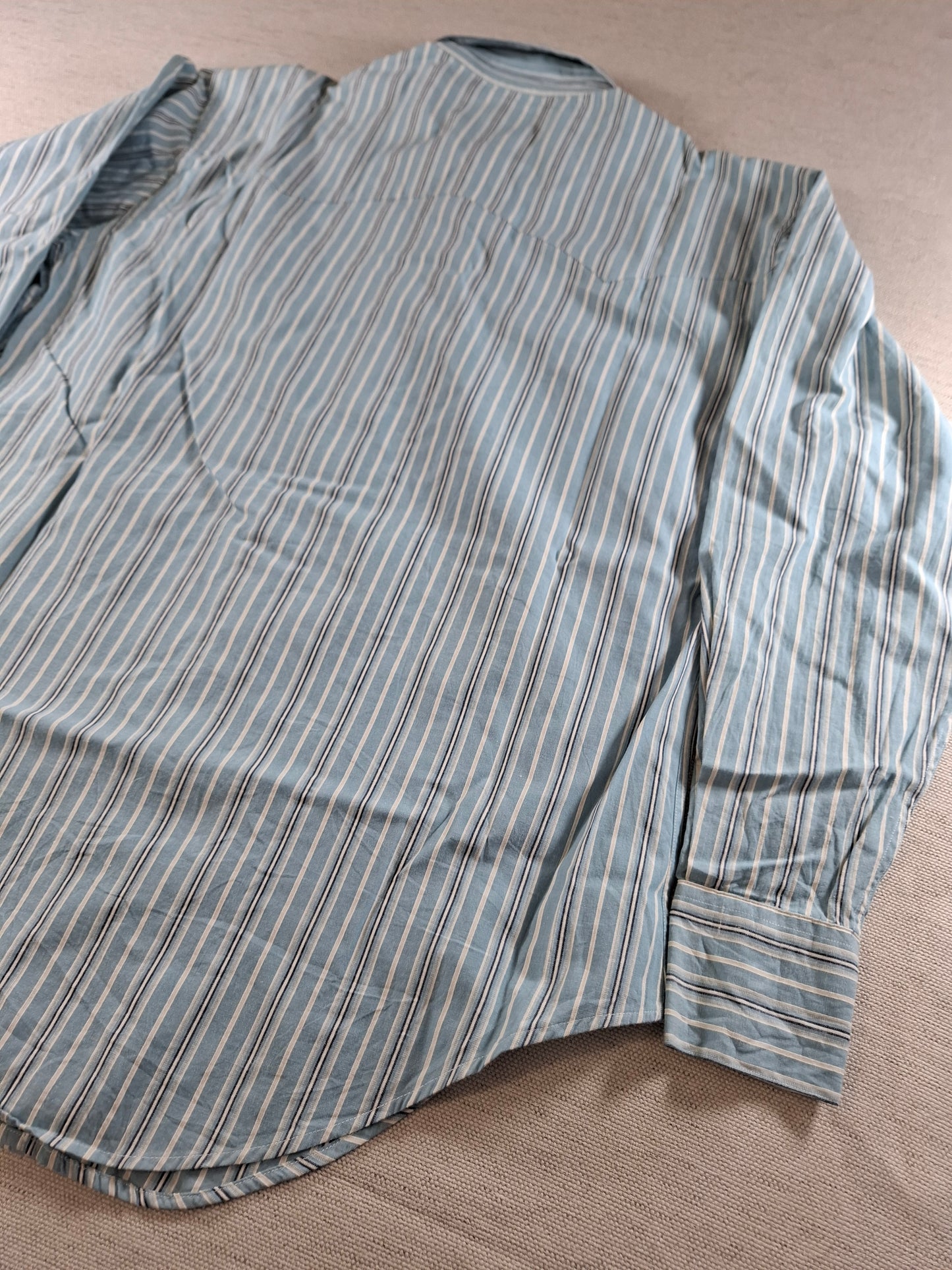 001364 Polo Ralph Lauren Button down shirt – Aqua/ black/ white striped, Size 4