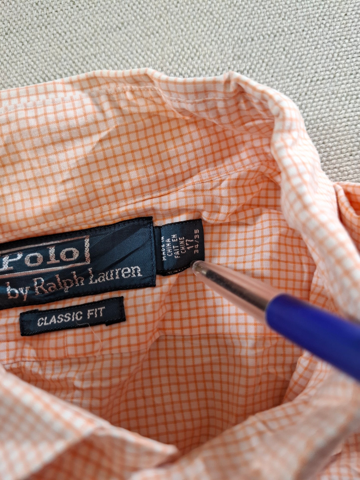 001367 Polo Ralph Lauren Button down shirt – Orange/ white checkered, Size 17 34/35