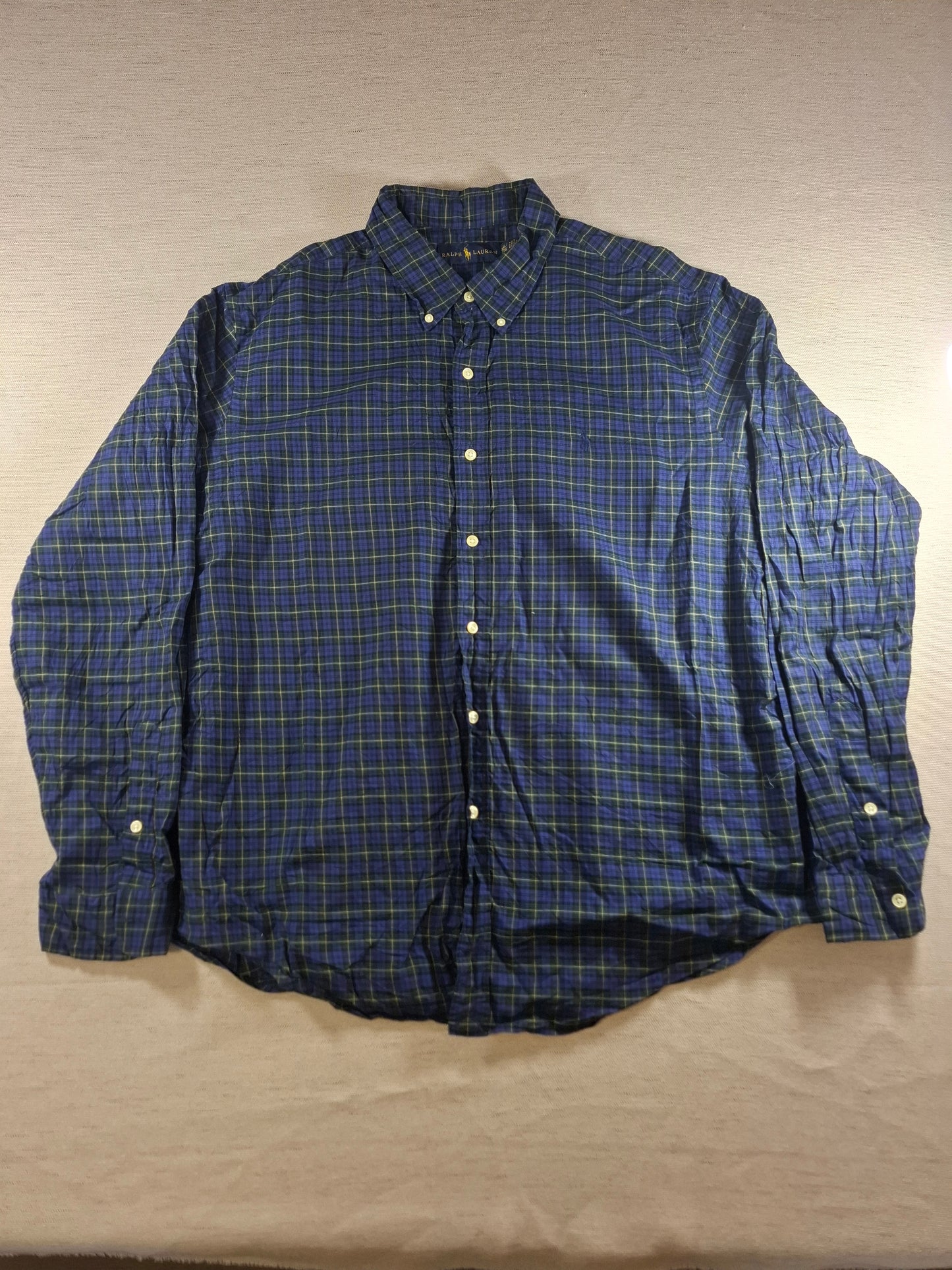 001371 Polo Ralph Lauren Button down shirt – Blue/ green checkered, Size XXL