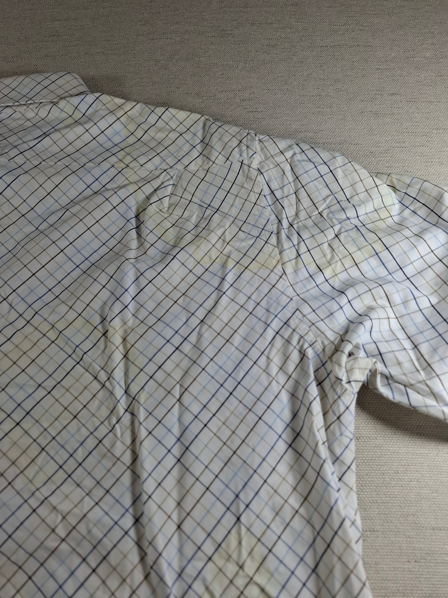 001372 Lacoste Button down shirt – White/ Blue/ Brown checkered, Size 41