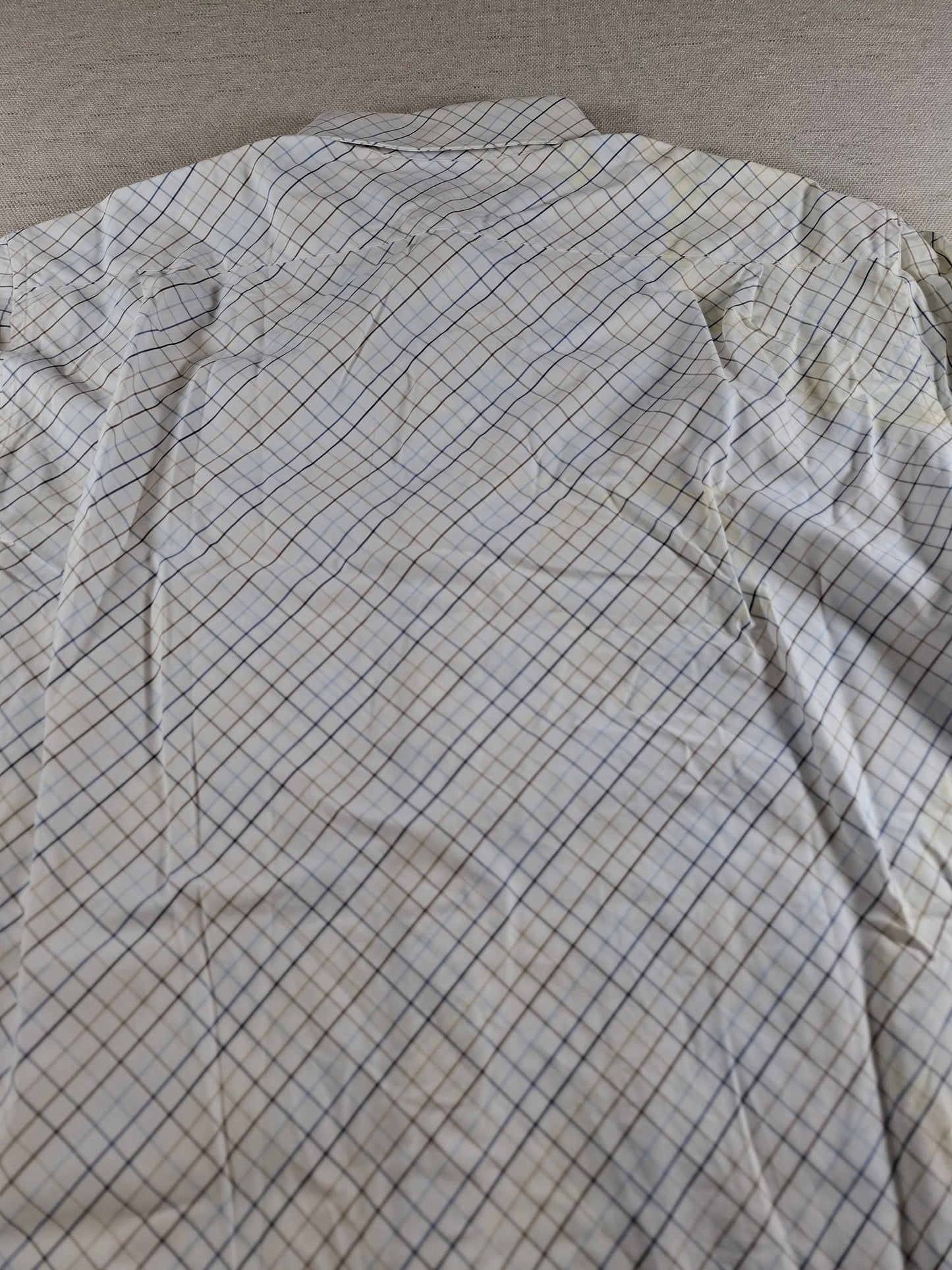 001372 Lacoste Button down shirt – White/ Blue/ Brown checkered, Size 41