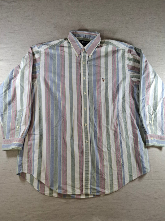 001413 – Polo Ralph Lauren Shirt – White/Green/Red Striped, Size 17,5/35