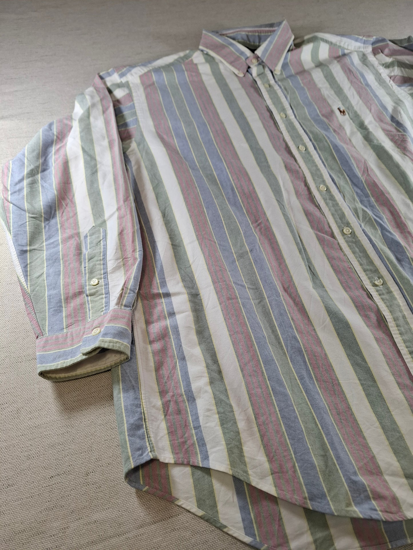 001413 – Polo Ralph Lauren Shirt – White/Green/Red Striped, Size 17,5/35