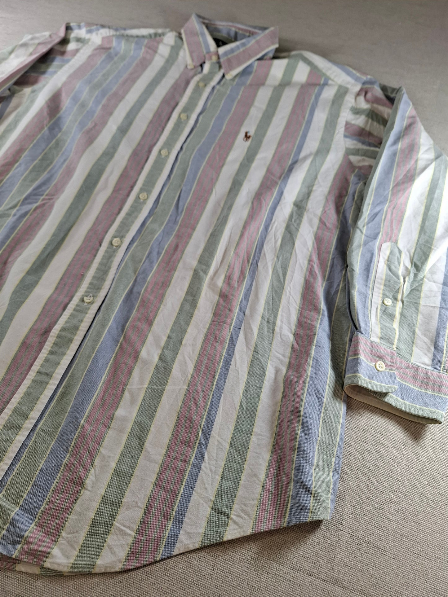 001413 – Polo Ralph Lauren Shirt – White/Green/Red Striped, Size 17,5/35
