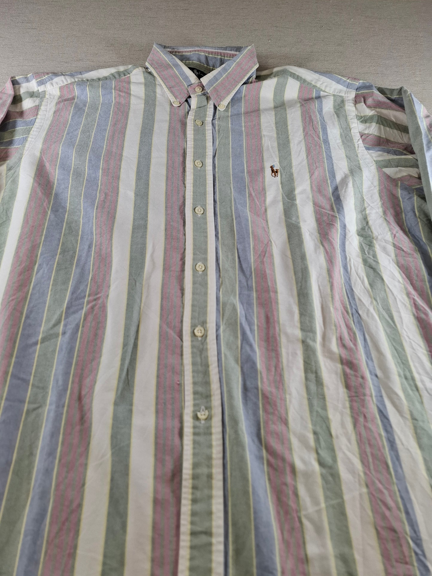 001413 – Polo Ralph Lauren Shirt – White/Green/Red Striped, Size 17,5/35
