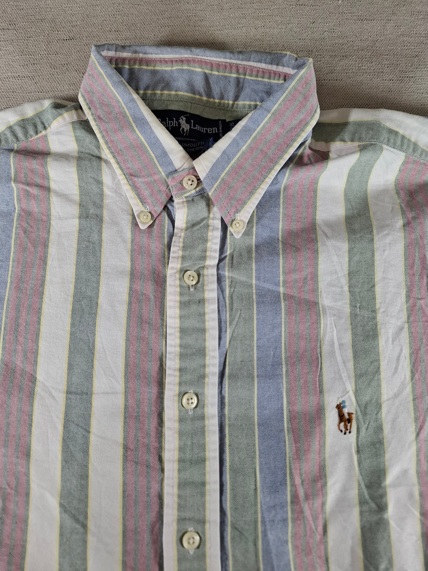 001413 – Polo Ralph Lauren Shirt – White/Green/Red Striped, Size 17,5/35