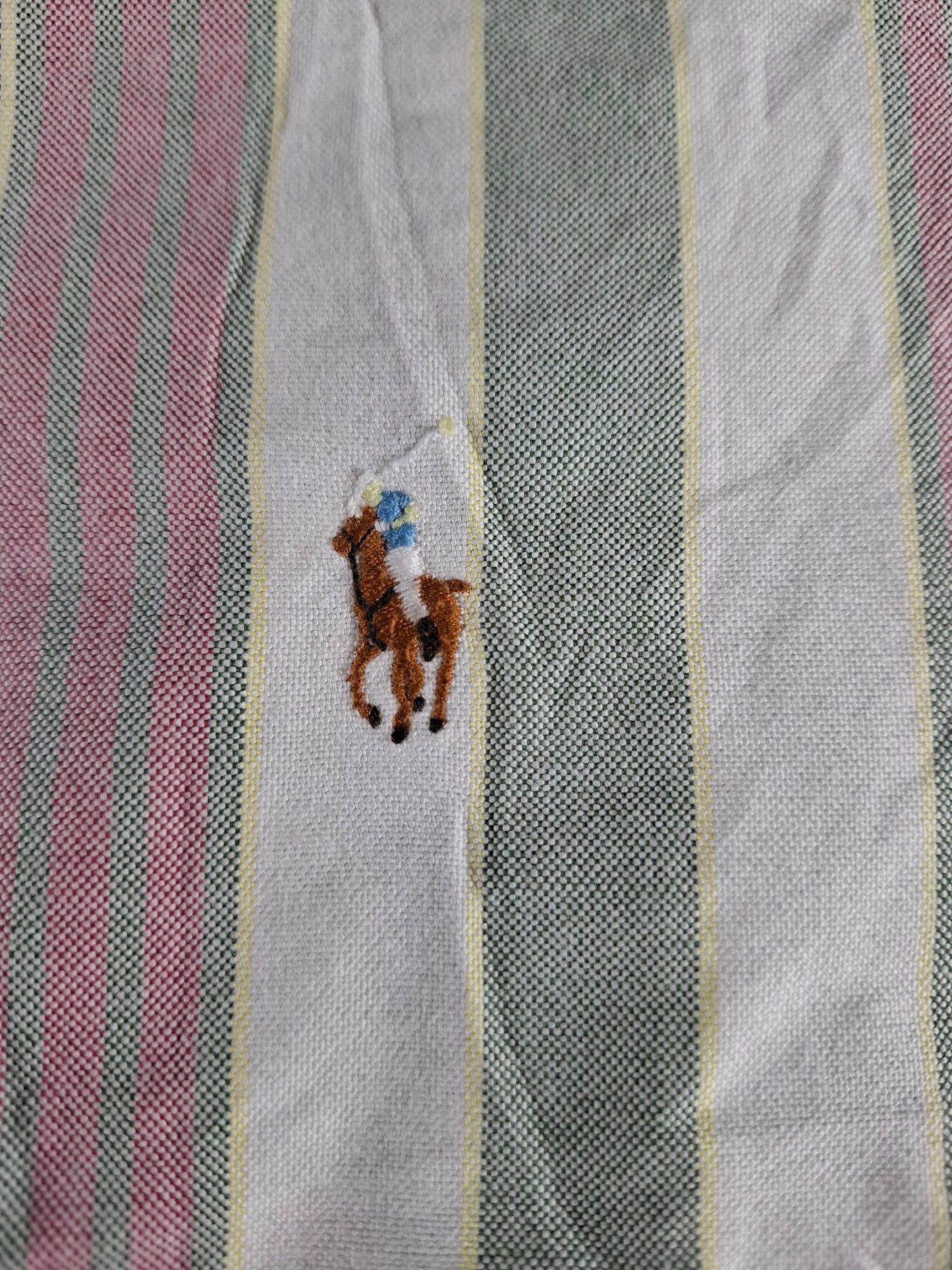 001413 – Polo Ralph Lauren Shirt – White/Green/Red Striped, Size 17,5/35