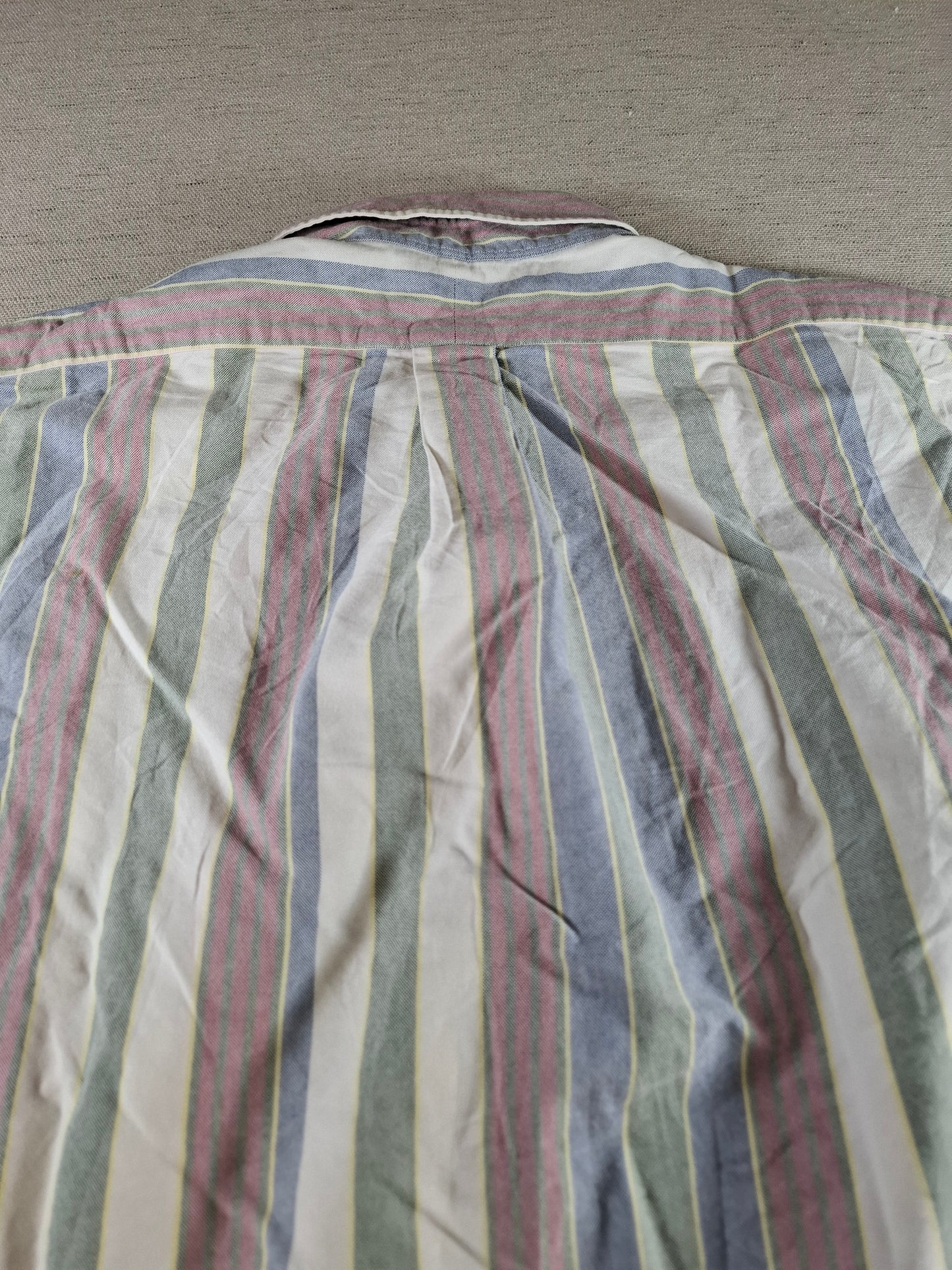001413 – Polo Ralph Lauren Shirt – White/Green/Red Striped, Size 17,5/35