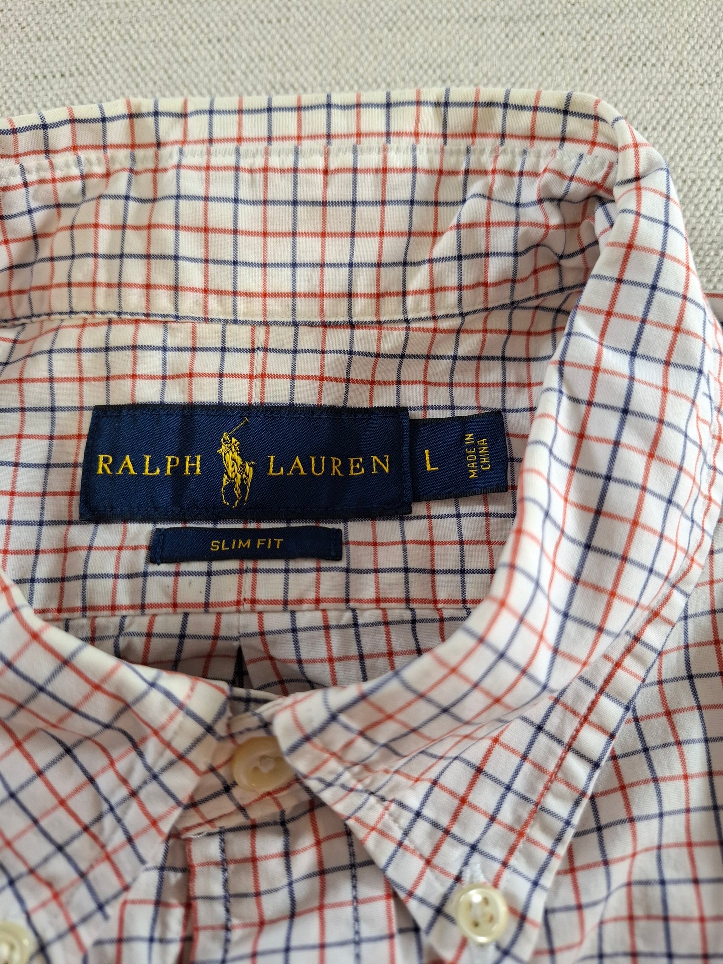 001414 – Polo Ralph Lauren Shirt – Red/White/Blue Striped, Size L