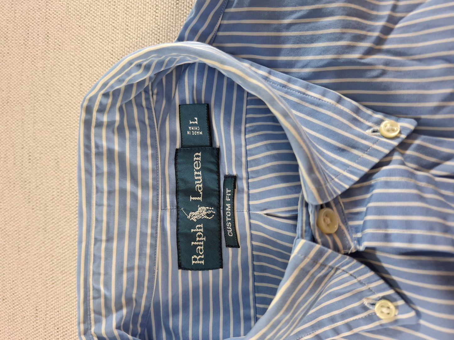 001415 – Polo Ralph Lauren Shirt – Blue/White Striped, Size L