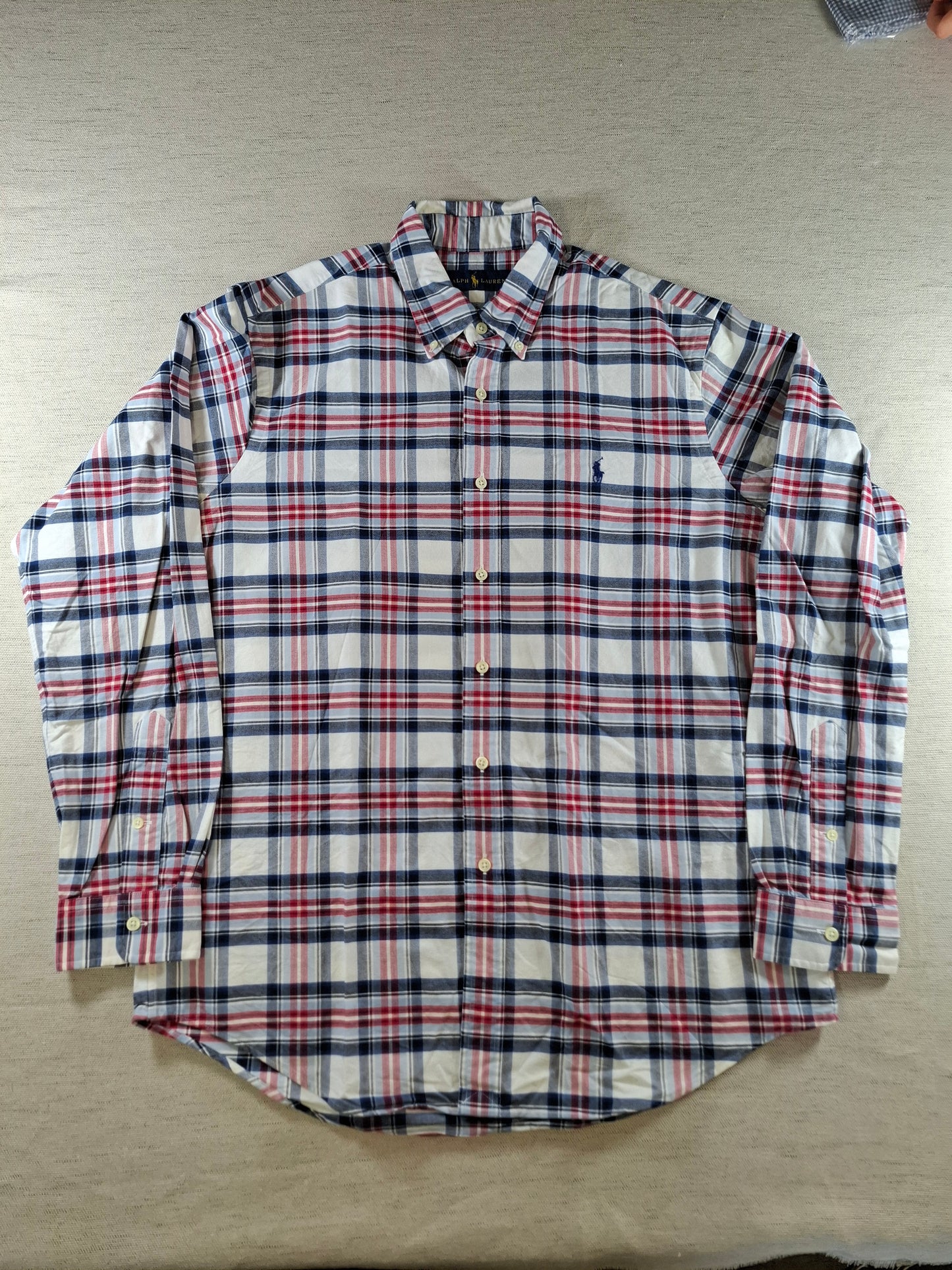 001417 – Polo Ralph Lauren Shirt – Red/White/Blue Plaid, Size L