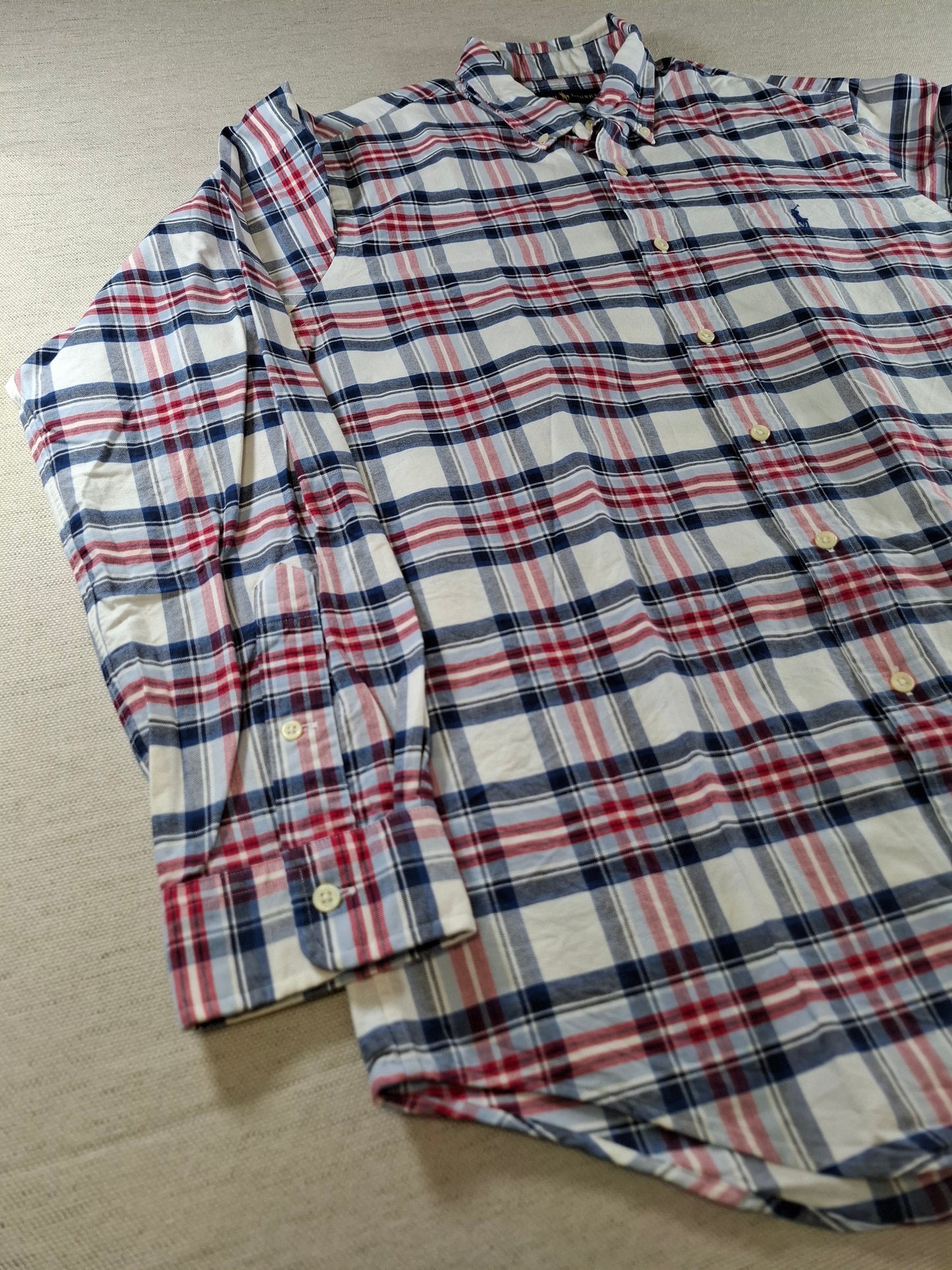 001417 – Polo Ralph Lauren Shirt – Red/White/Blue Plaid, Size L