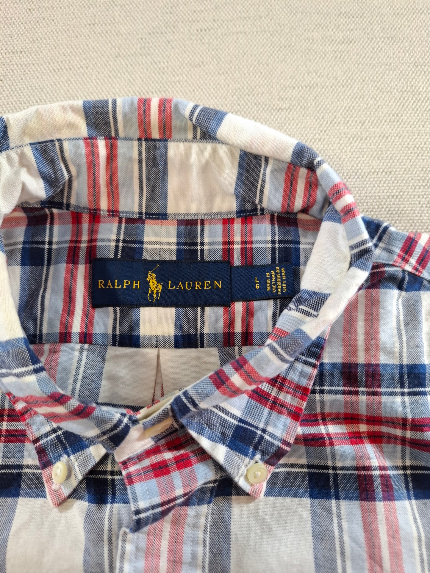 001417 – Polo Ralph Lauren Shirt – Red/White/Blue Plaid, Size L