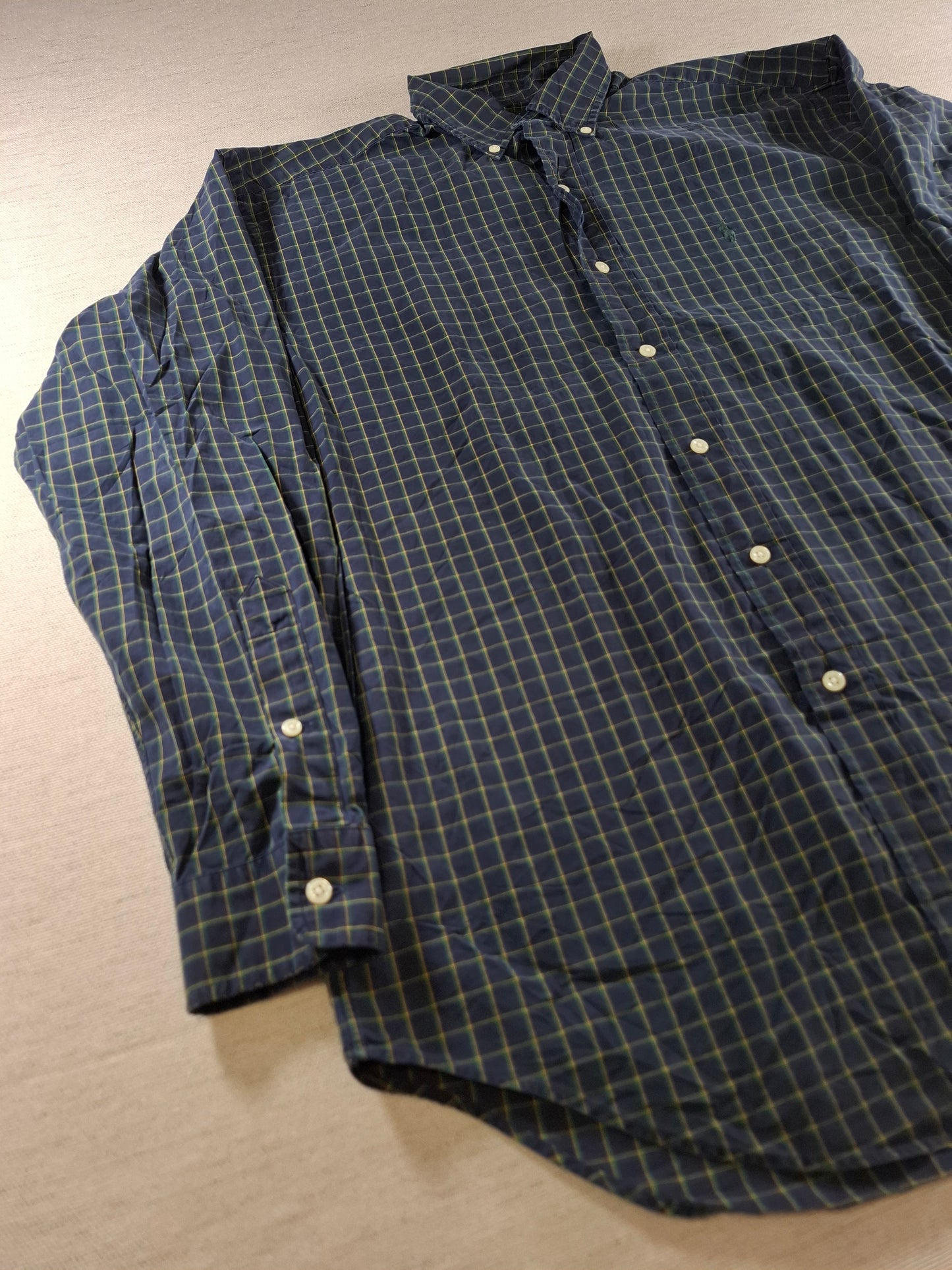 001419 – Polo Ralph Lauren Shirt – Blue/Yellow/Green Plaid, Size M