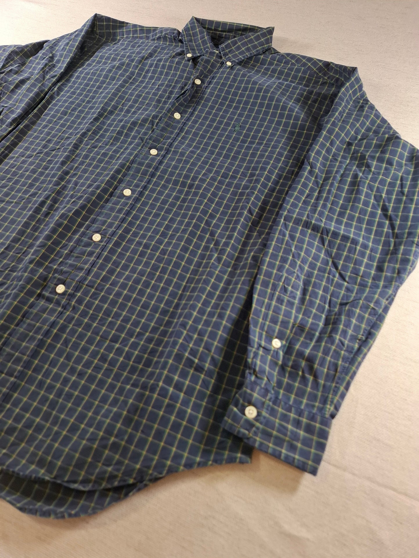 001419 – Polo Ralph Lauren Shirt – Blue/Yellow/Green Plaid, Size M