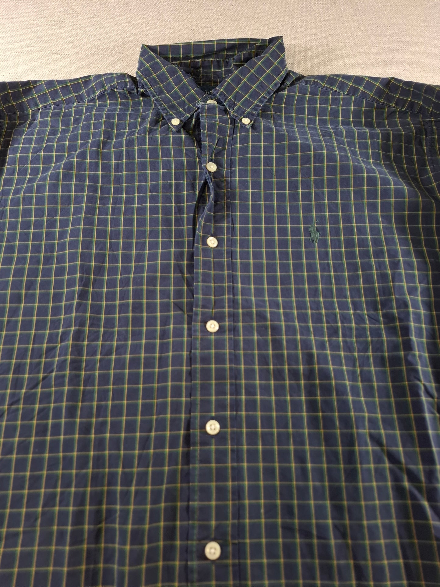 001419 – Polo Ralph Lauren Shirt – Blue/Yellow/Green Plaid, Size M