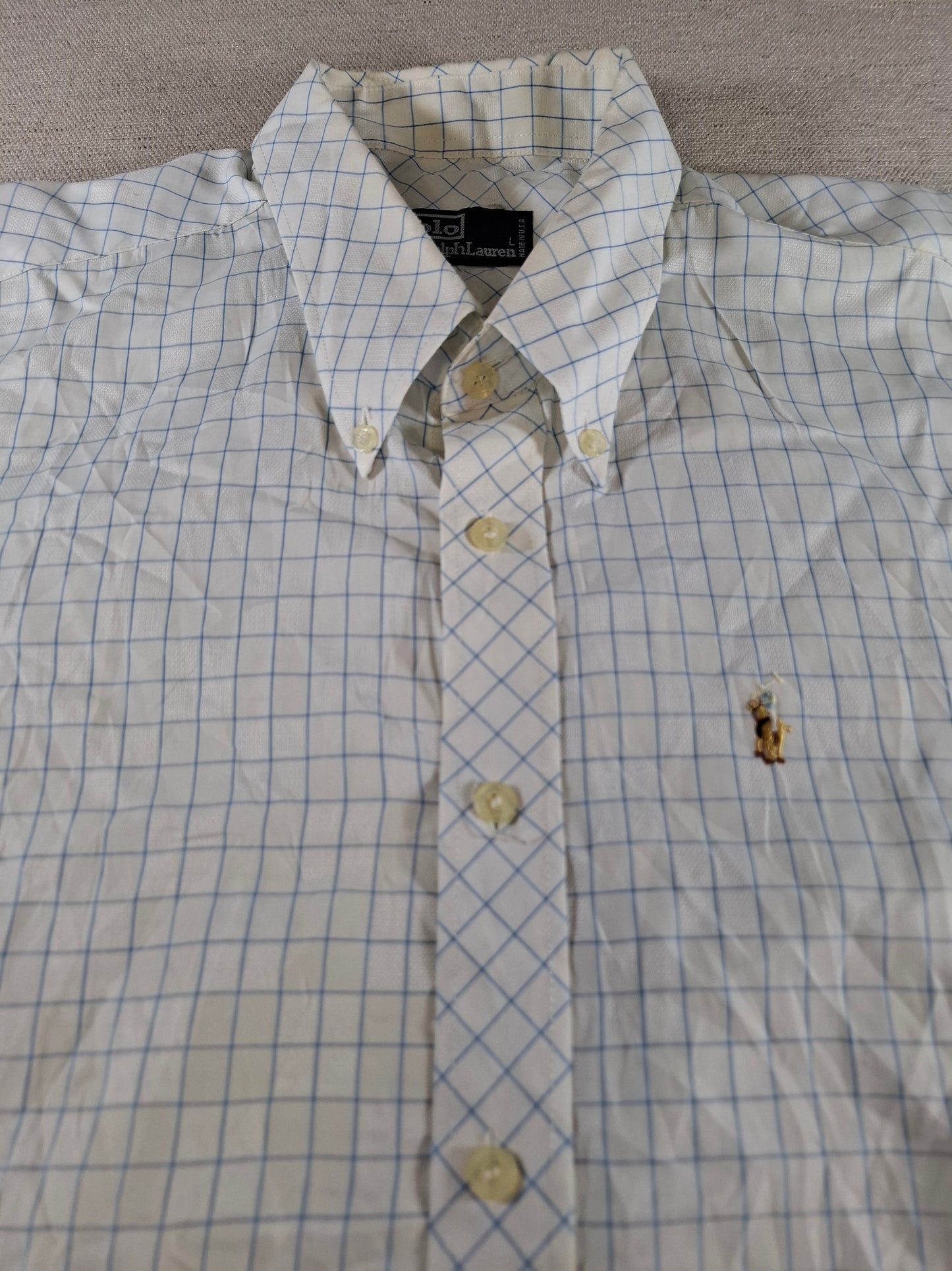 001420 – Polo Ralph Lauren Shirt – Blue/White Plaid, Size L