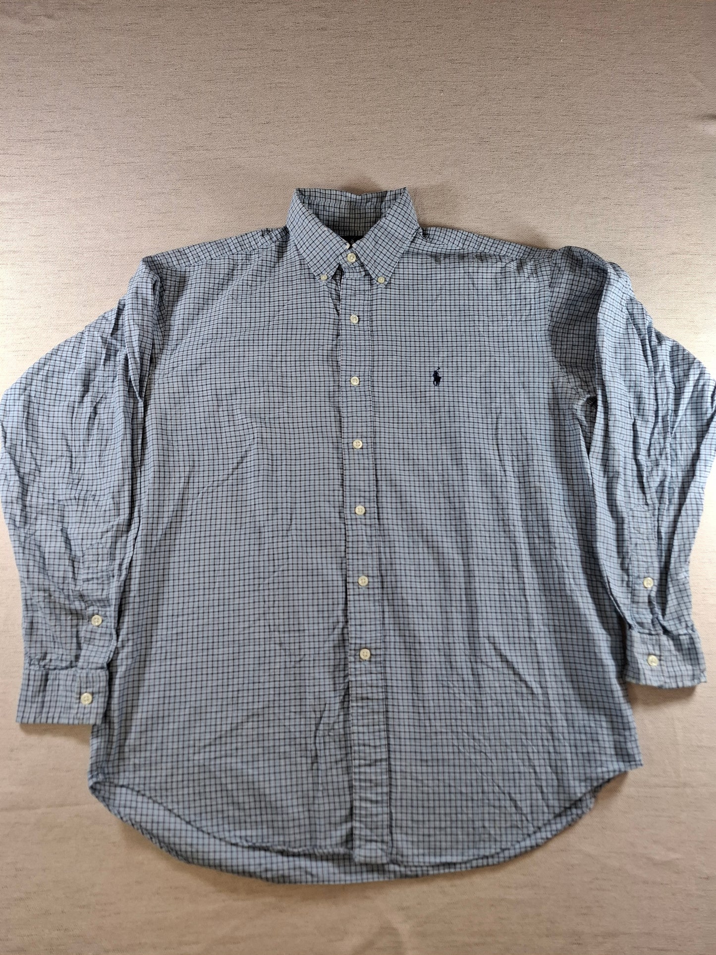 001421 – Polo Ralph Lauren Shirt – Blue/Brown Plaid, Size M