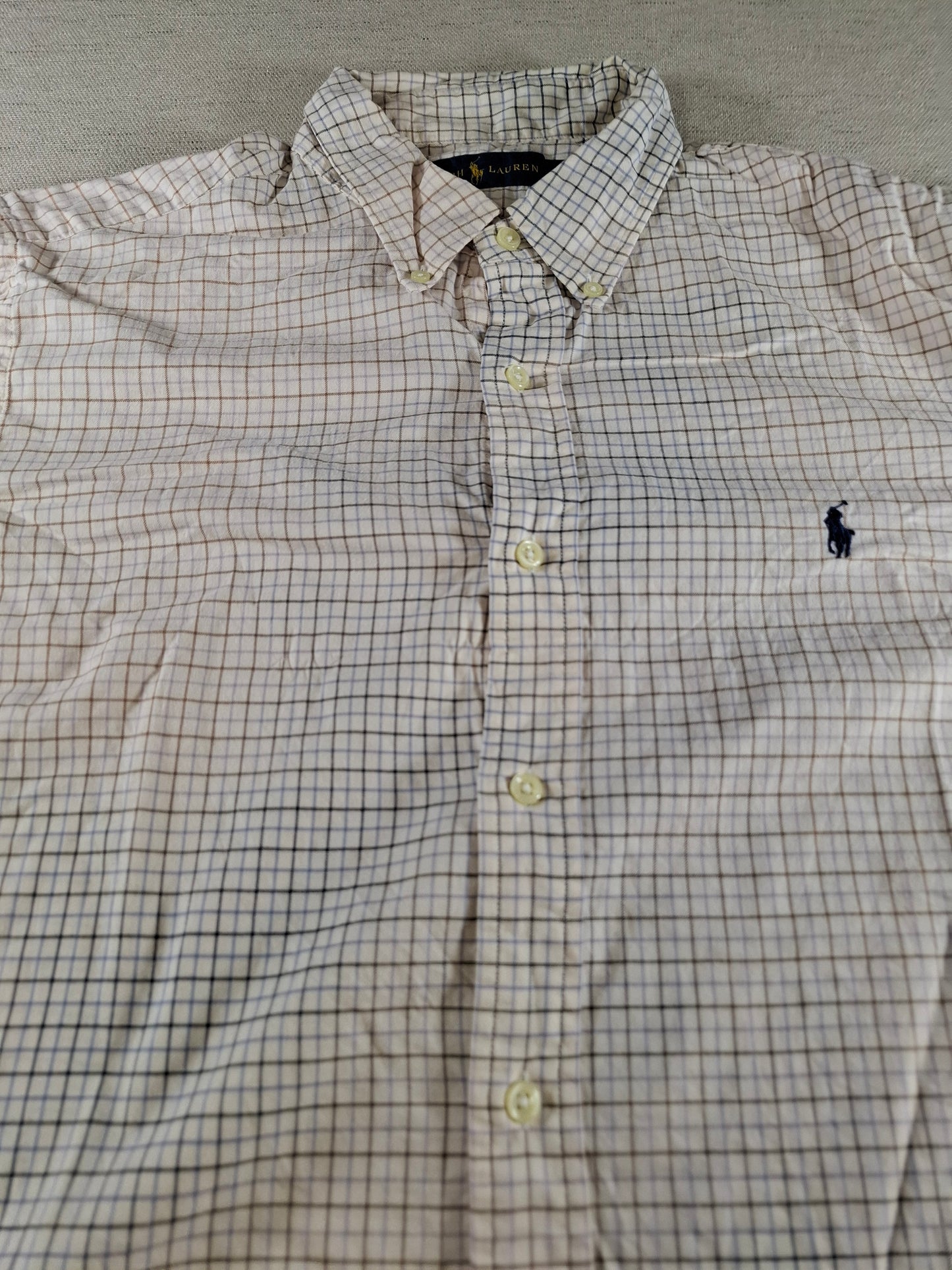 001424 – Polo Ralph Lauren Shirt – Brown/Blue/White Plaid, Size XL