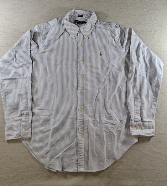 001425 – Polo Ralph Lauren Shirt – White/Light Blue Striped, Size 14