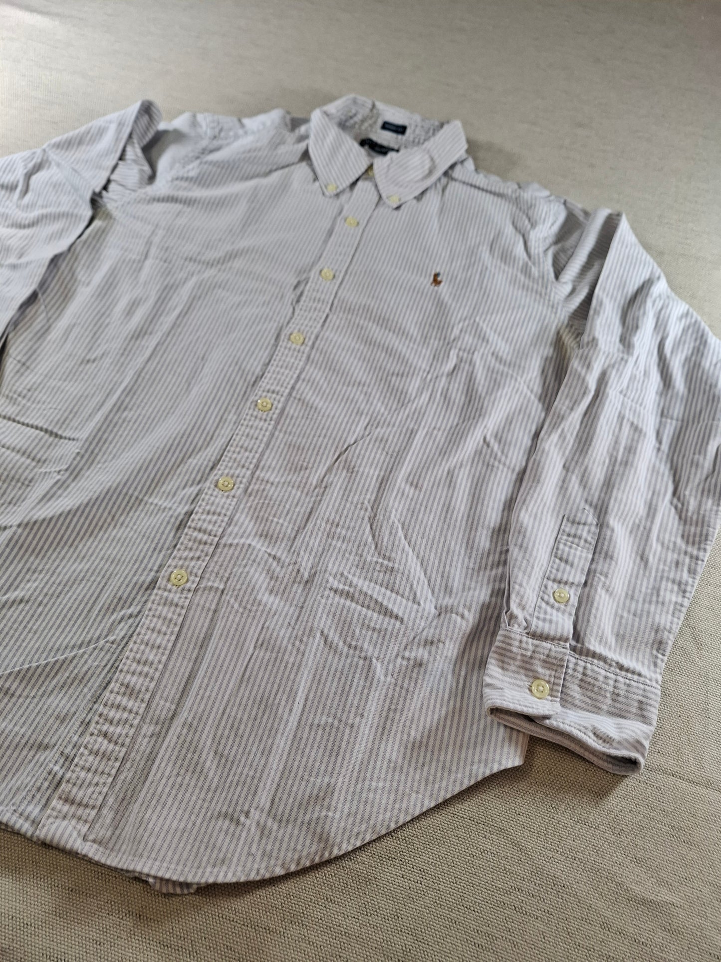 001425 – Polo Ralph Lauren Shirt – White/Light Blue Striped, Size 14