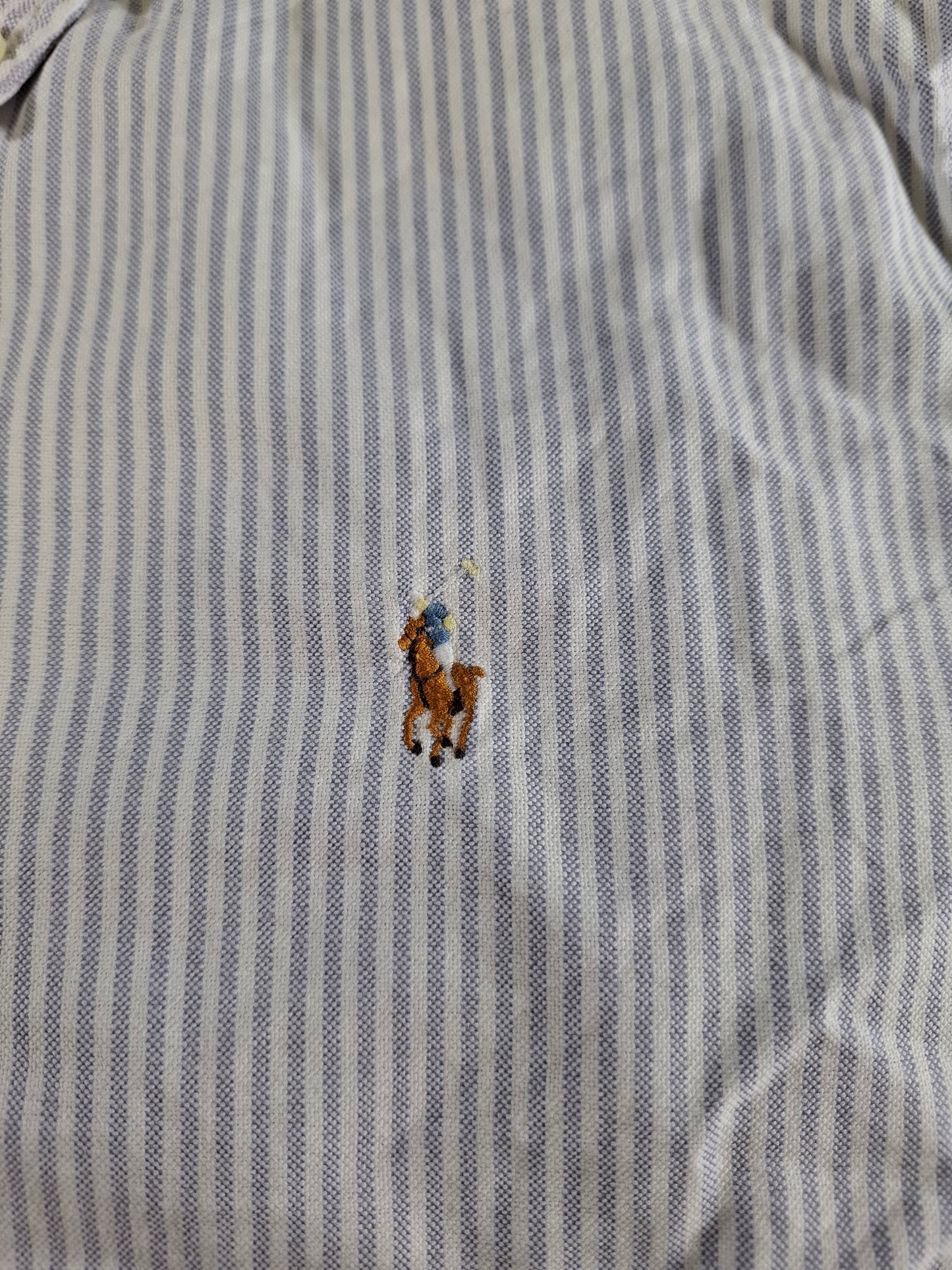 001425 – Polo Ralph Lauren Shirt – White/Light Blue Striped, Size 14