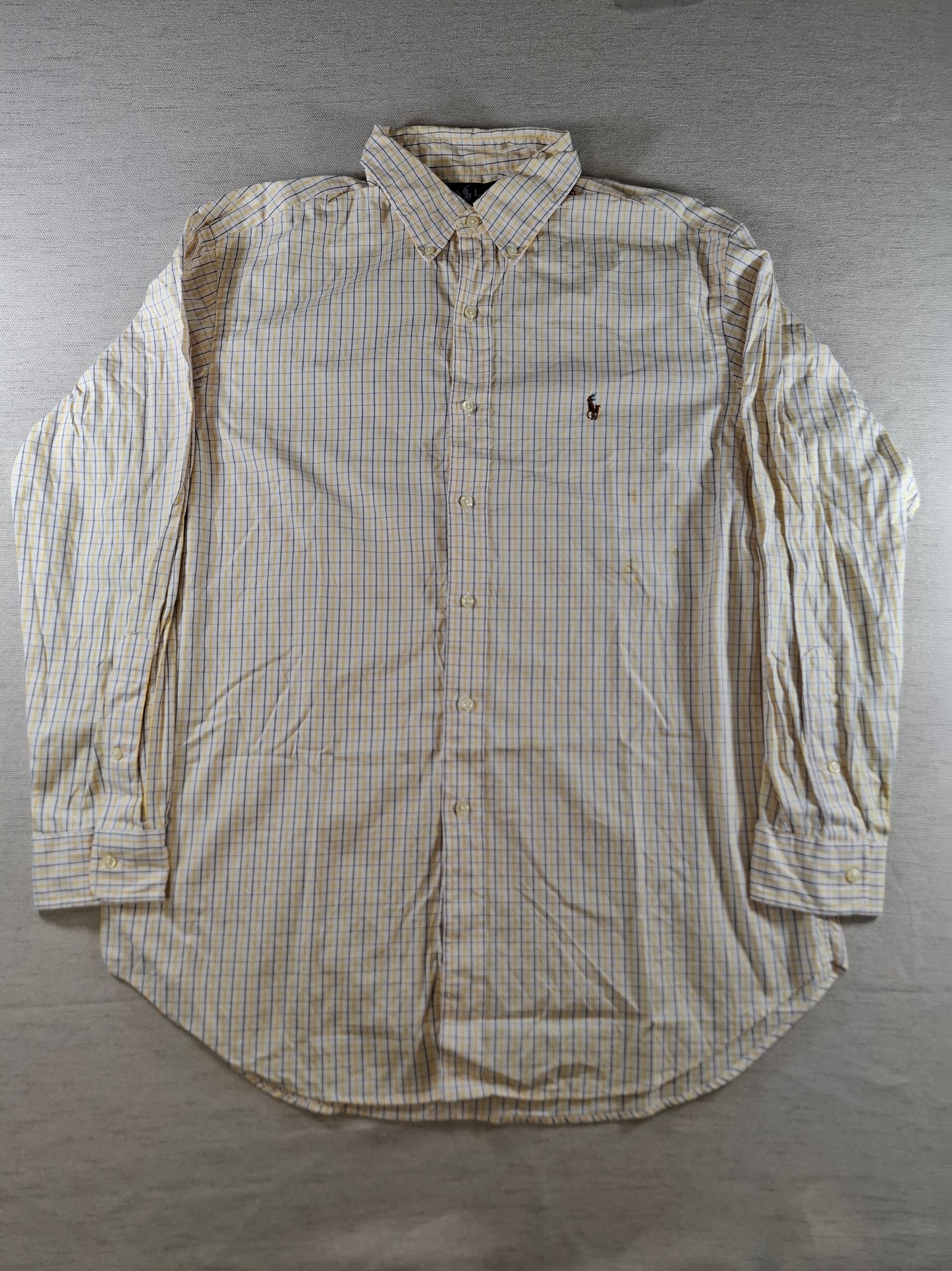 001427 – Polo Ralph Lauren Shirt – Yellow/White/Brown Plaid, Size 16,5 32/33