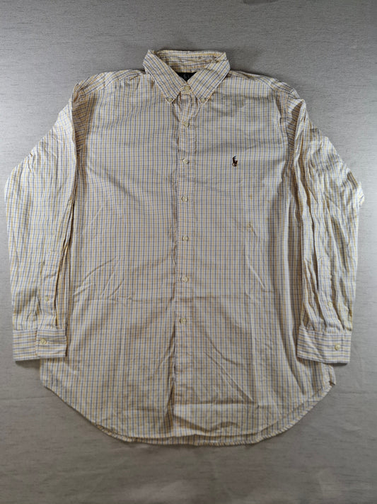 001427 – Polo Ralph Lauren Shirt – Yellow/White/Brown Plaid, Size 16,5 32/33