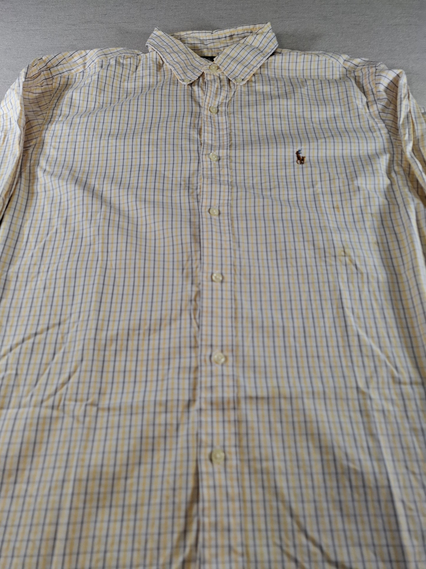 001427 – Polo Ralph Lauren Shirt – Yellow/White/Brown Plaid, Size 16,5 32/33
