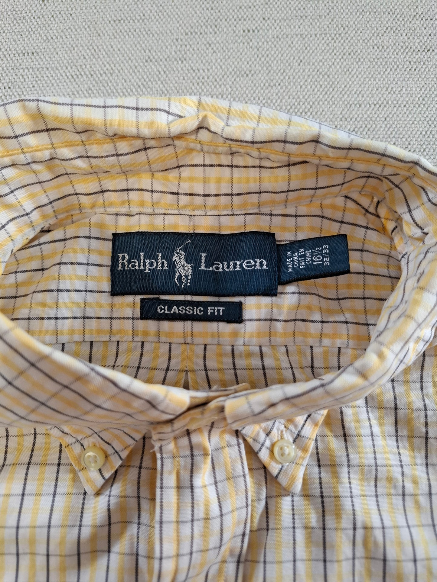 001427 – Polo Ralph Lauren Shirt – Yellow/White/Brown Plaid, Size 16,5 32/33