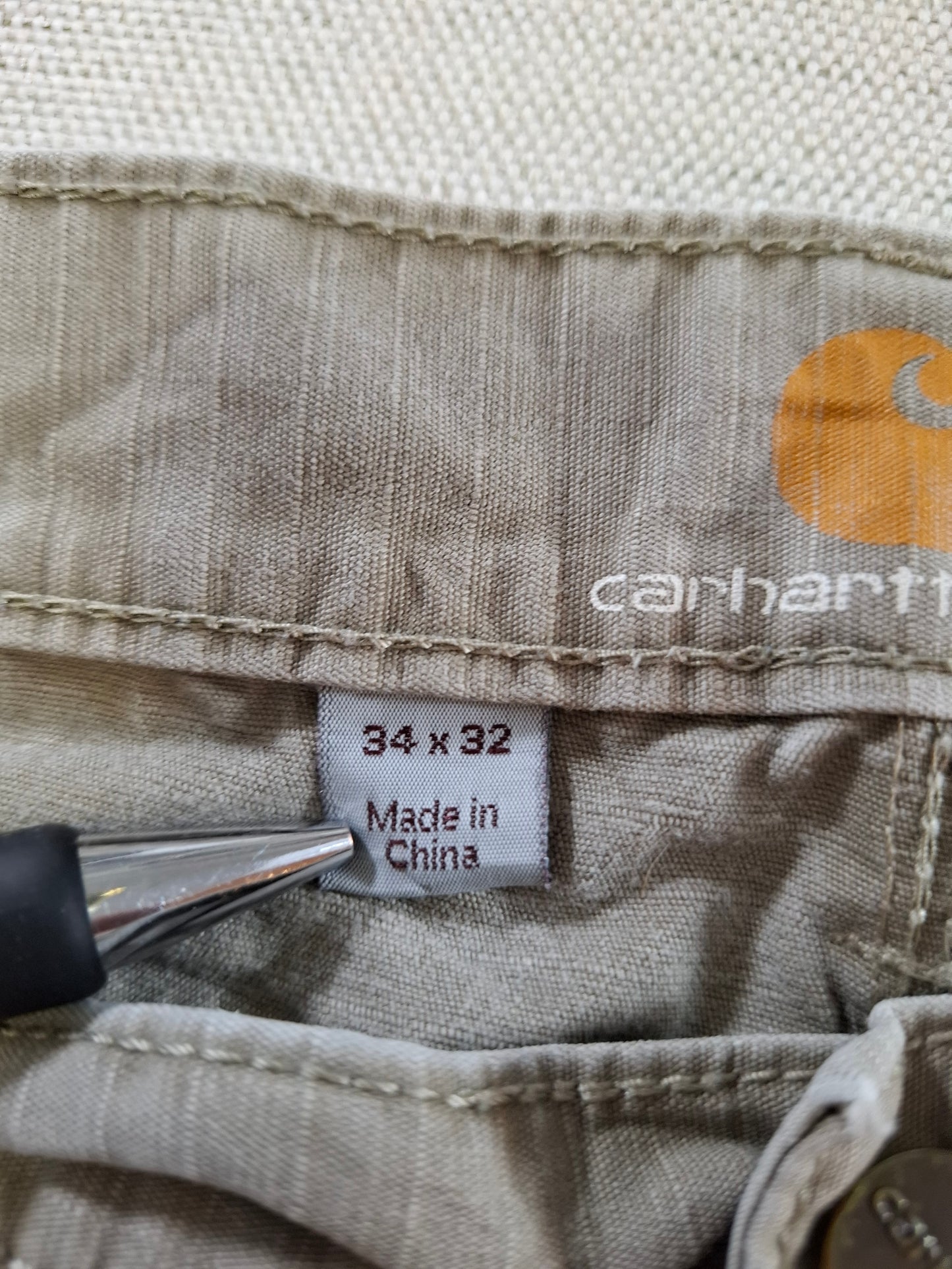 001399 – Carhartt Pants – Khaki/Grey, Size 34/32